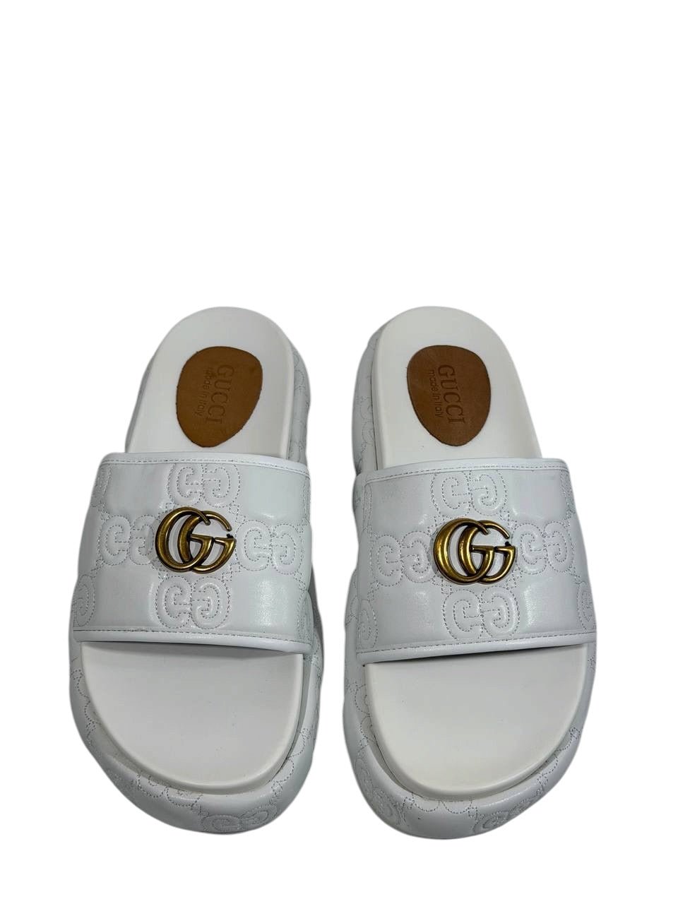 GUCCI GG Embossed Slide Sandals – White Edition 🤍✨ - MASTERPIECE