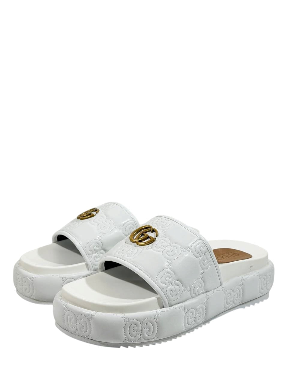 GUCCI GG Embossed Slide Sandals – White Edition 🤍✨ - MASTERPIECE