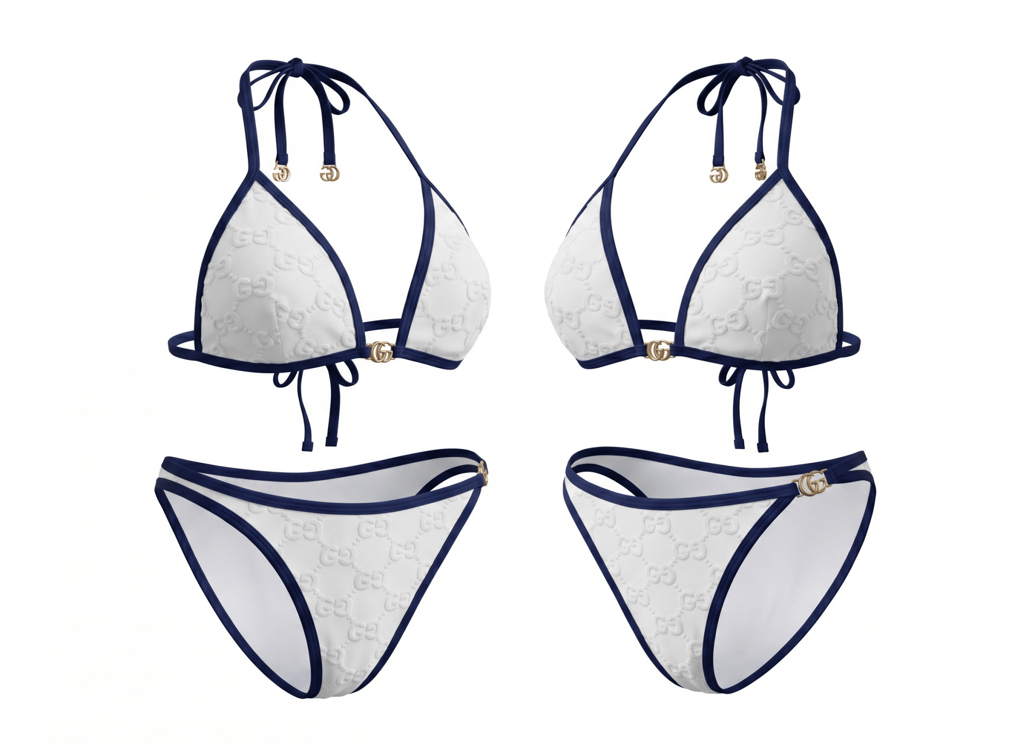 Gucci GG Embossed Triangle Bikini Set – White & Navy 🤍💙🌊 - MASTERPIECE
