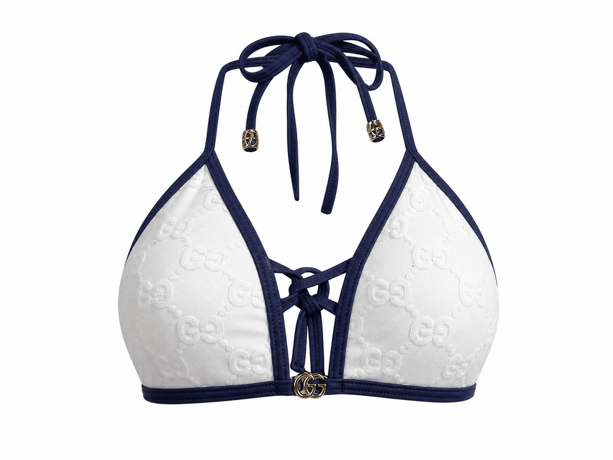 Gucci GG Embossed Triangle Bikini Set – White & Navy 🤍💙🌊 - MASTERPIECE