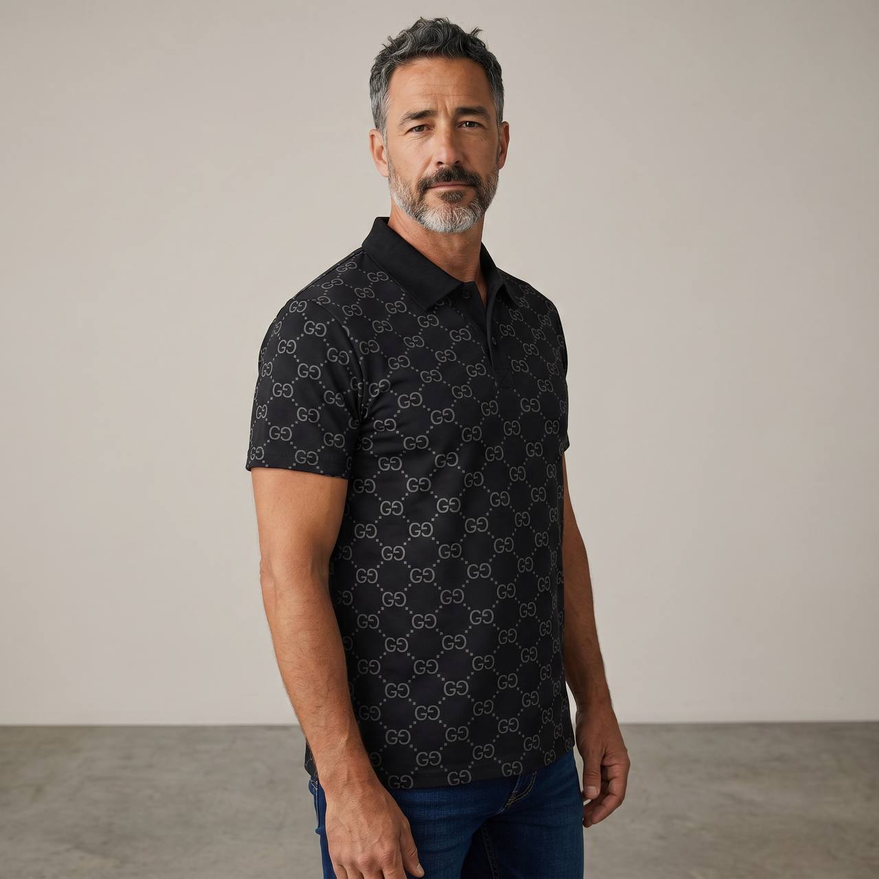 Gucci GG Monogram Polo Shirt – Black Signature Edition 🖤✨ - MASTERPIECE