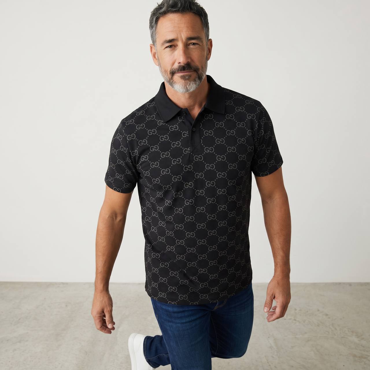 Gucci GG Monogram Polo Shirt – Black Signature Edition 🖤✨ - MASTERPIECE