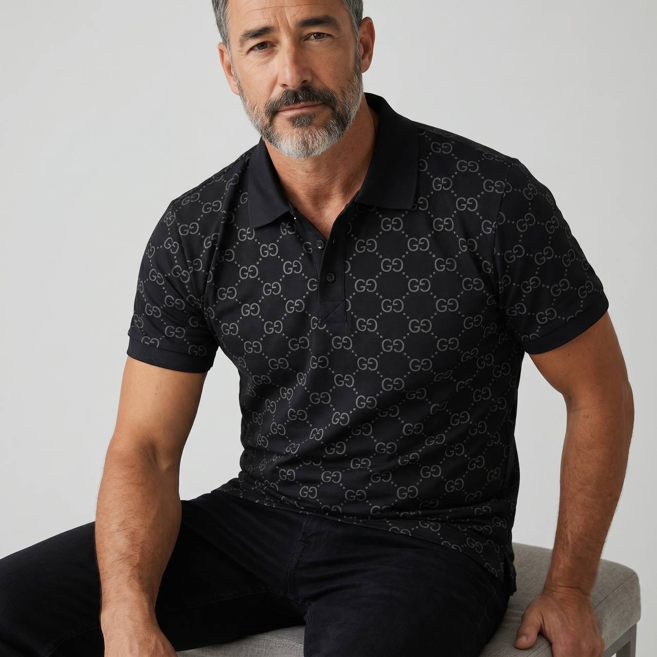 Gucci GG Monogram Polo Shirt – Black Signature Edition 🖤✨ - MASTERPIECE
