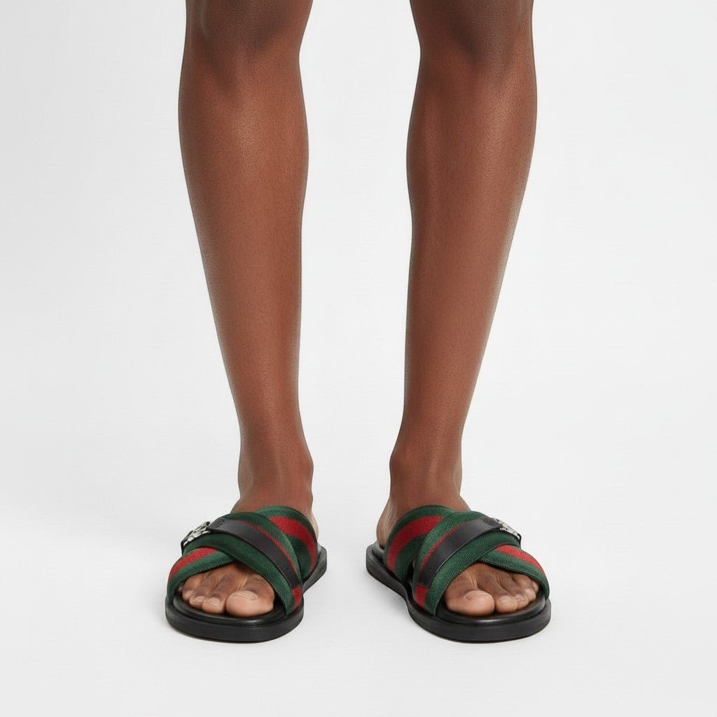 Gucci Green & Red Cross Strap SLIDE– Luxury Designer Summer Slides 💚❤️✨ - MASTERPIECE