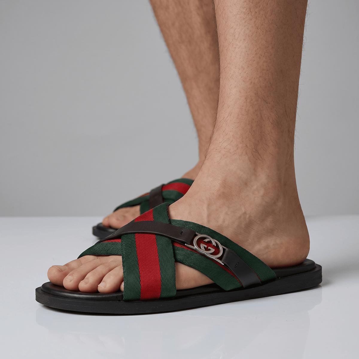 Gucci Green & Red Cross Strap SLIDE– Luxury Designer Summer Slides 💚❤️✨ - MASTERPIECE