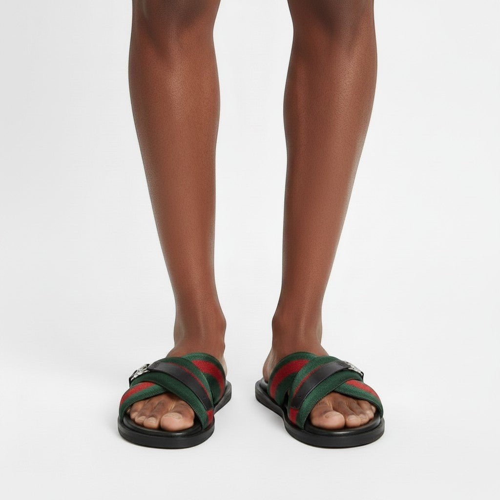 Gucci Green & Red Cross Strap SLIDE– Luxury Designer Summer Slides 💚❤️✨ - MASTERPIECE