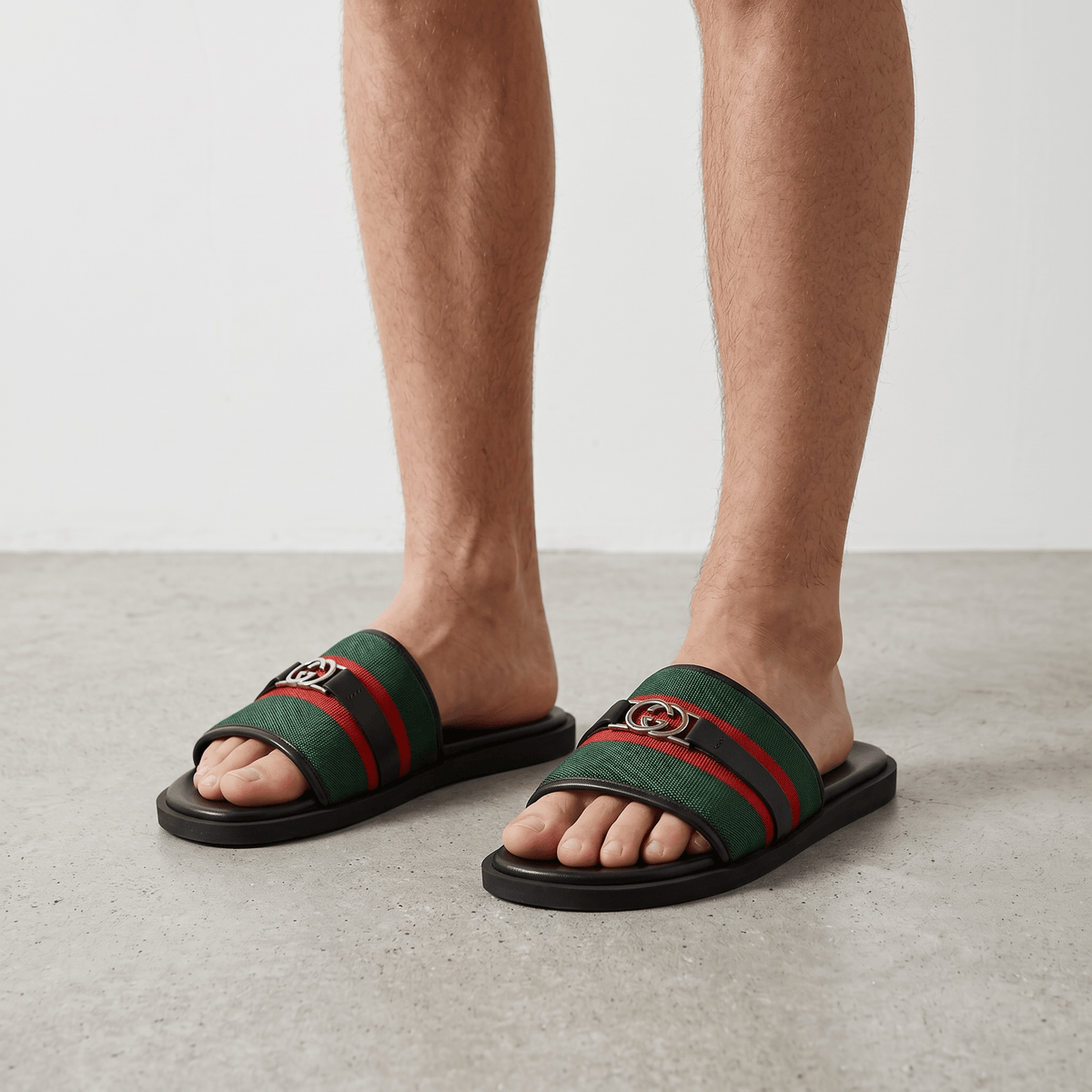 Gucci Green Web Slide Sandals – Luxury Designer Summer Slippers 💚❤️✨ - MASTERPIECE