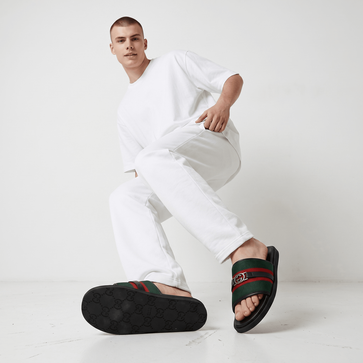 Gucci Green Web Slide Sandals – Luxury Designer Summer Slippers 💚❤️✨ - MASTERPIECE