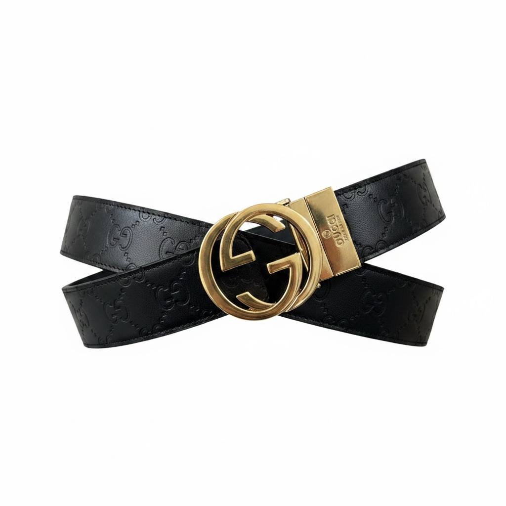 Gucci Inspired Black GG Monogram Belt 110CM 🖤✨ Luxury Gold Buckle Designer Style Belt - MASTERPIECE