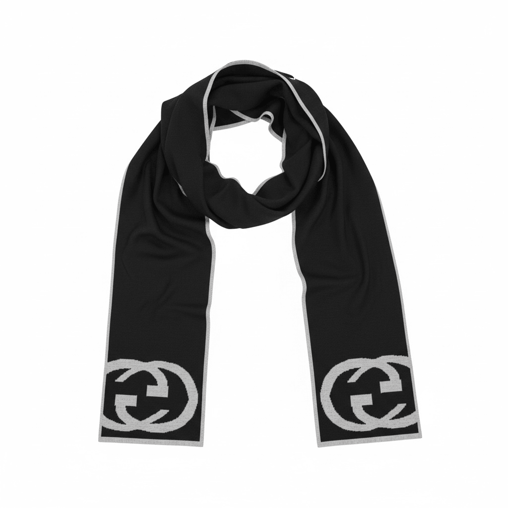 Gucci Interlocking G Wool Scarf – Black & White Designer Scarf 🧣✨ - MASTERPIECE