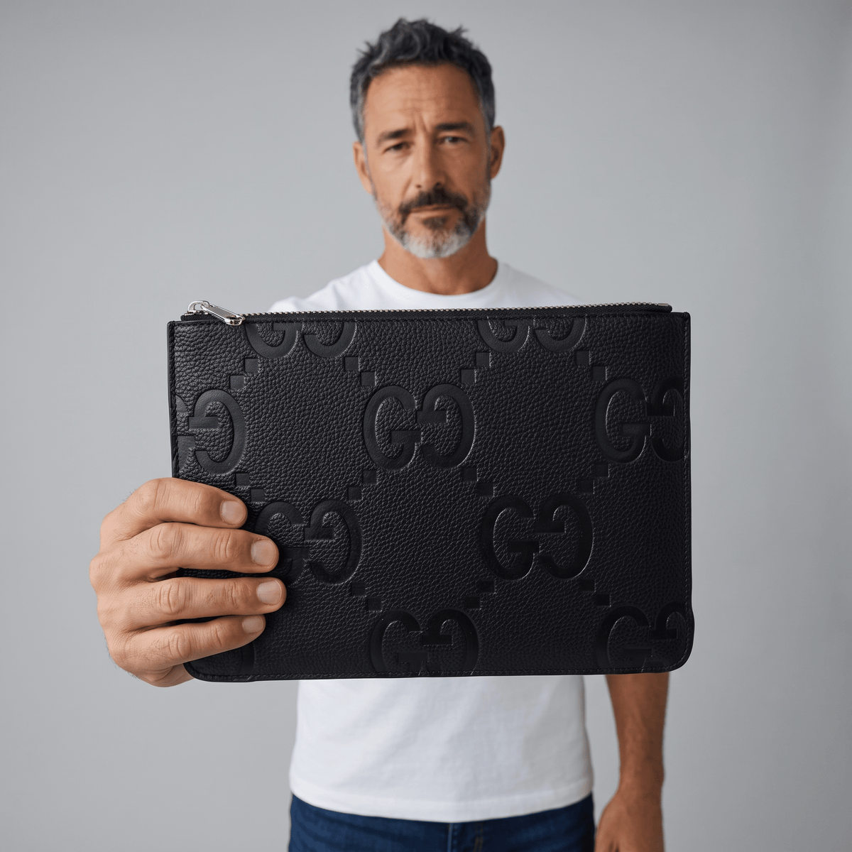 Gucci Jumbo GG Leather Zip Pouch — Black - MASTERPIECE