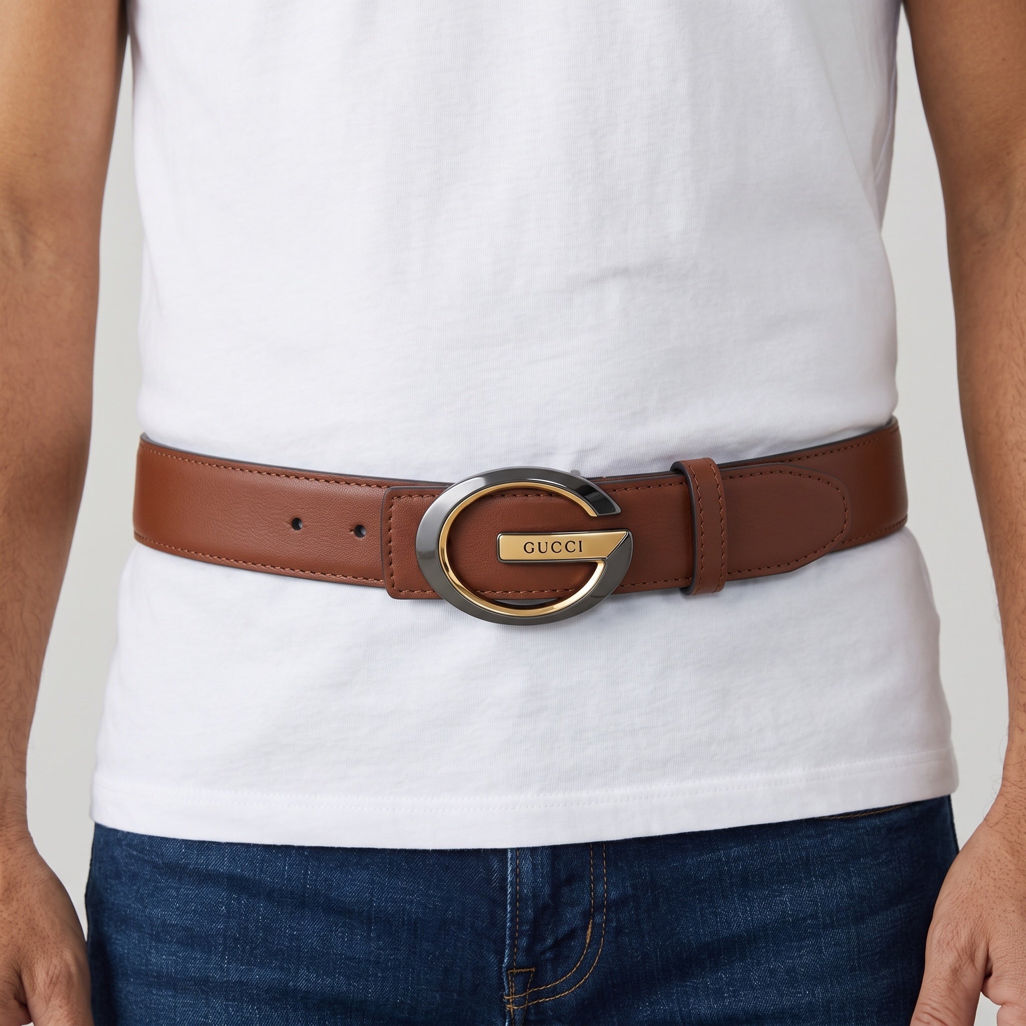 Gucci Leather Belt – Brown G Logo Buckle 🟤🪙 - MASTERPIECE