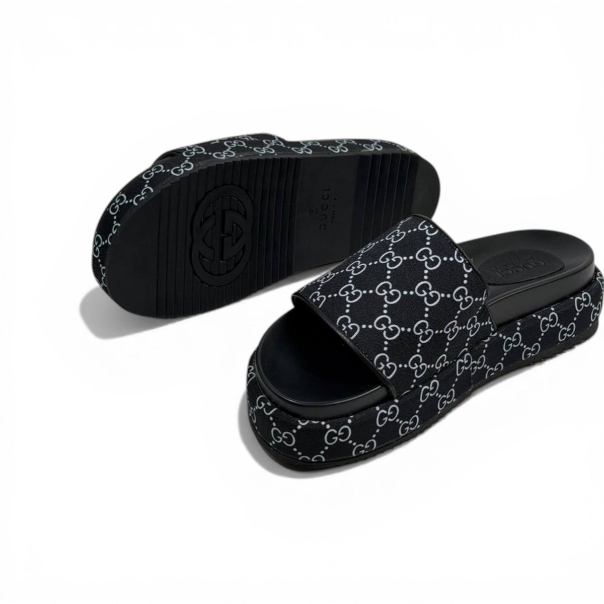 GUCCI Luxury Black Platform Slide Sandals – GG Monogram Statement & Premium Streetwear 👟✨ - MASTERPIECE