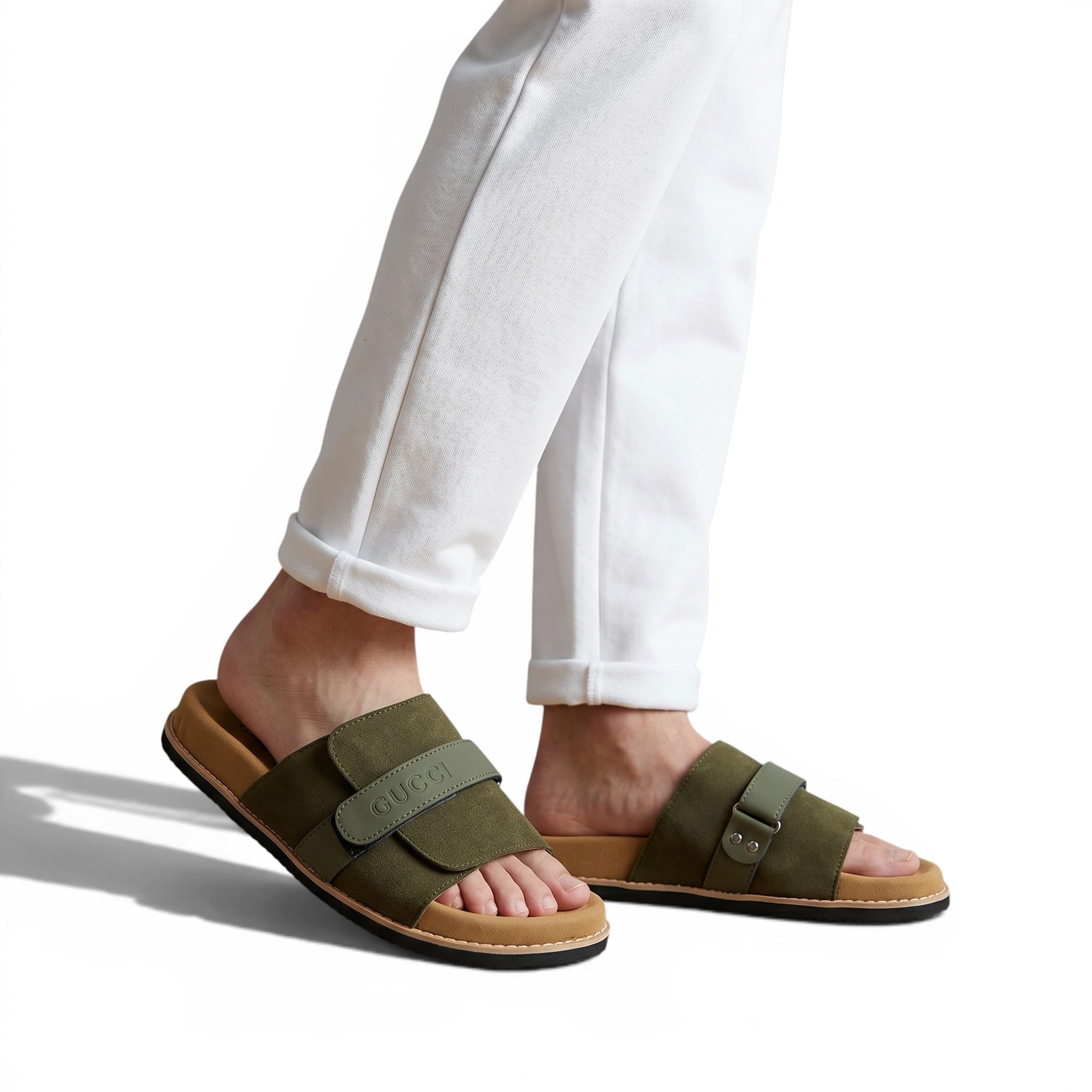 Gucci Olive Green Comfort Slides – Premium Adjustable Luxury Sandals 💚👡 - MASTERPIECE