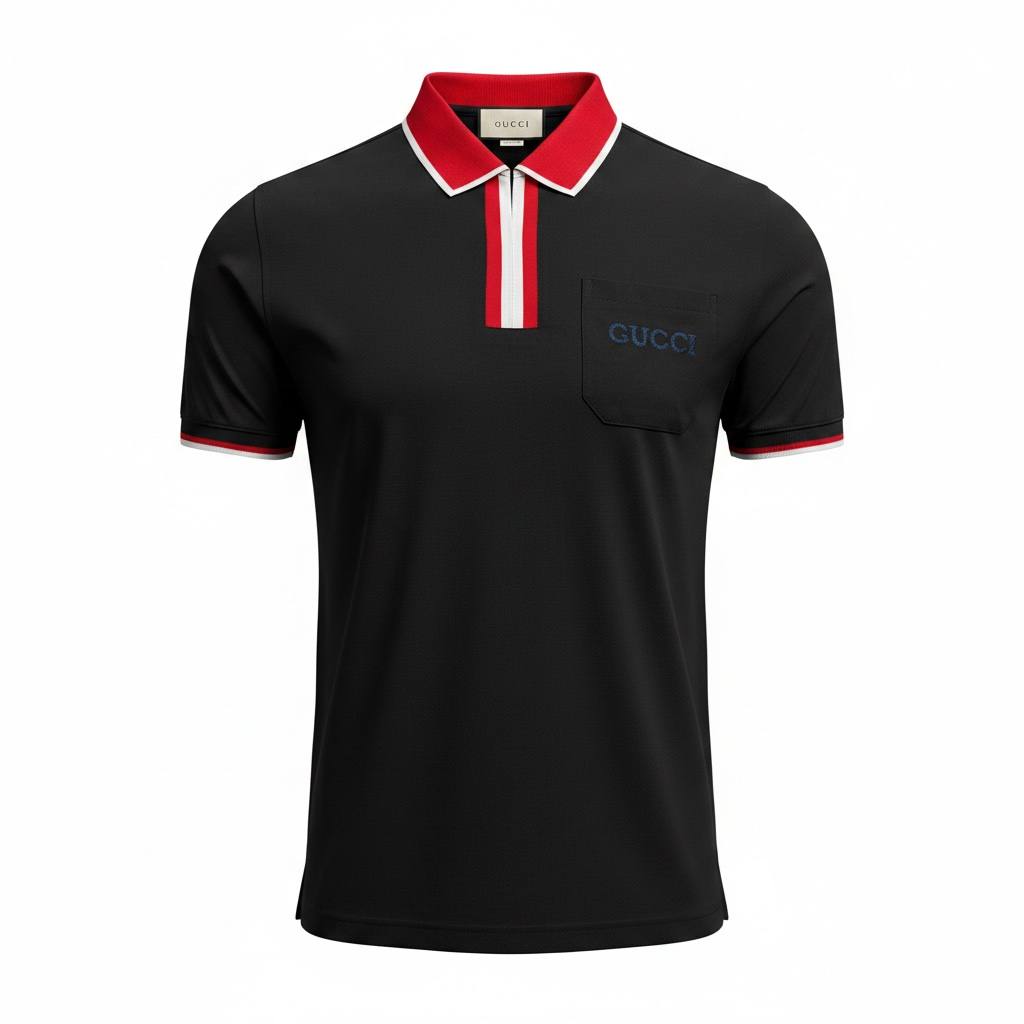 Gucci Signature Stripe Polo – Black & Red Edition 🔴🖤 | Luxury Street Style - MASTERPIECE