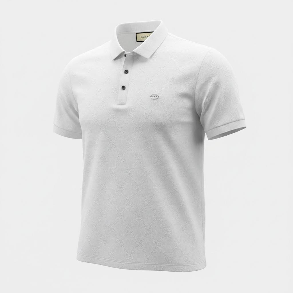 🤍 Gucci White Monogram Polo Shirt – Minimal Luxury Essential 👕✨ - MASTERPIECE