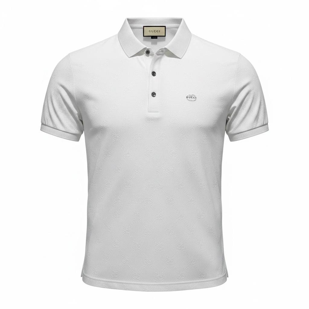 🤍 Gucci White Monogram Polo Shirt – Minimal Luxury Essential 👕✨ - MASTERPIECE