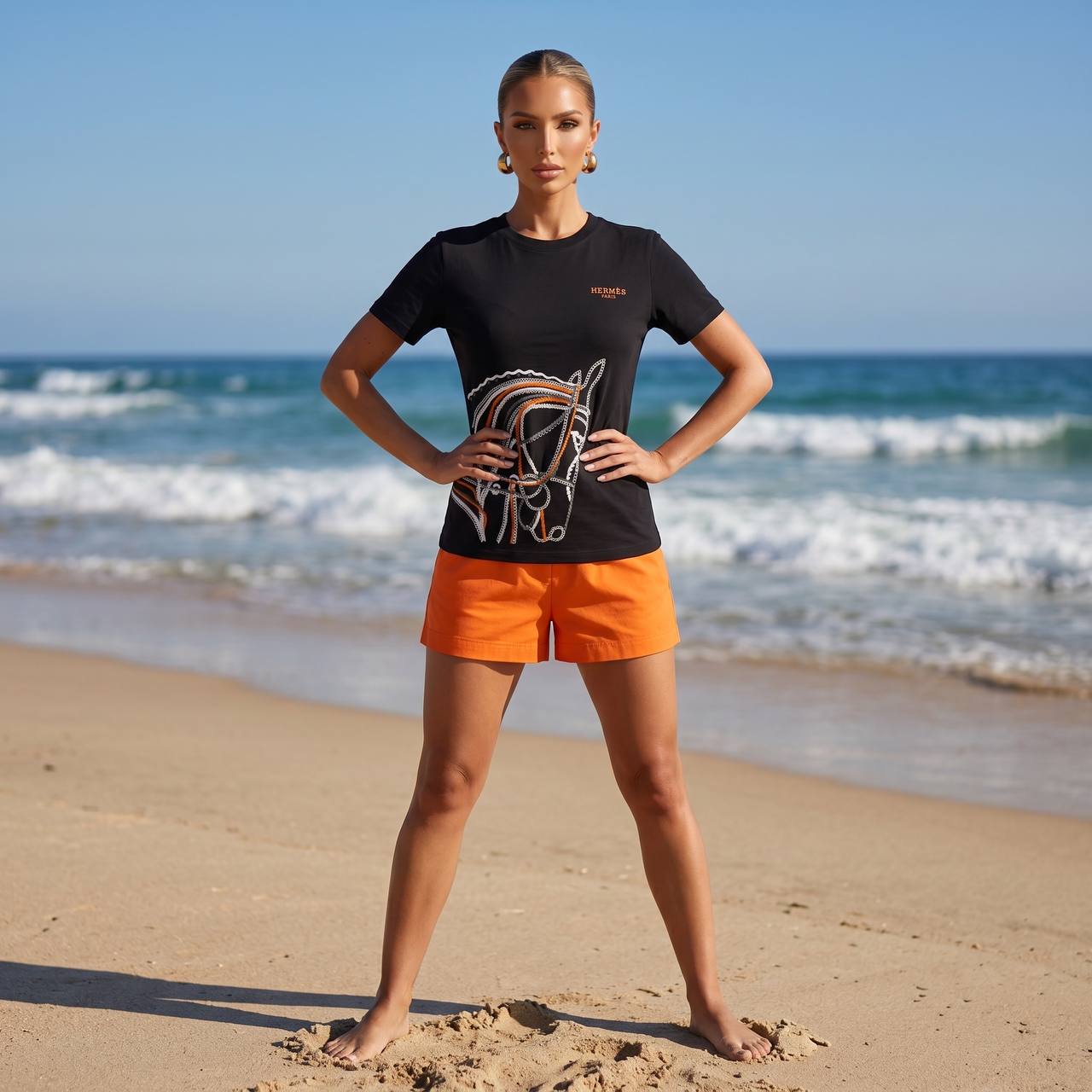 🖤 Hermès Black Horse Graphic T-Shirt – Luxury Casual Tee 🧡 - MASTERPIECE