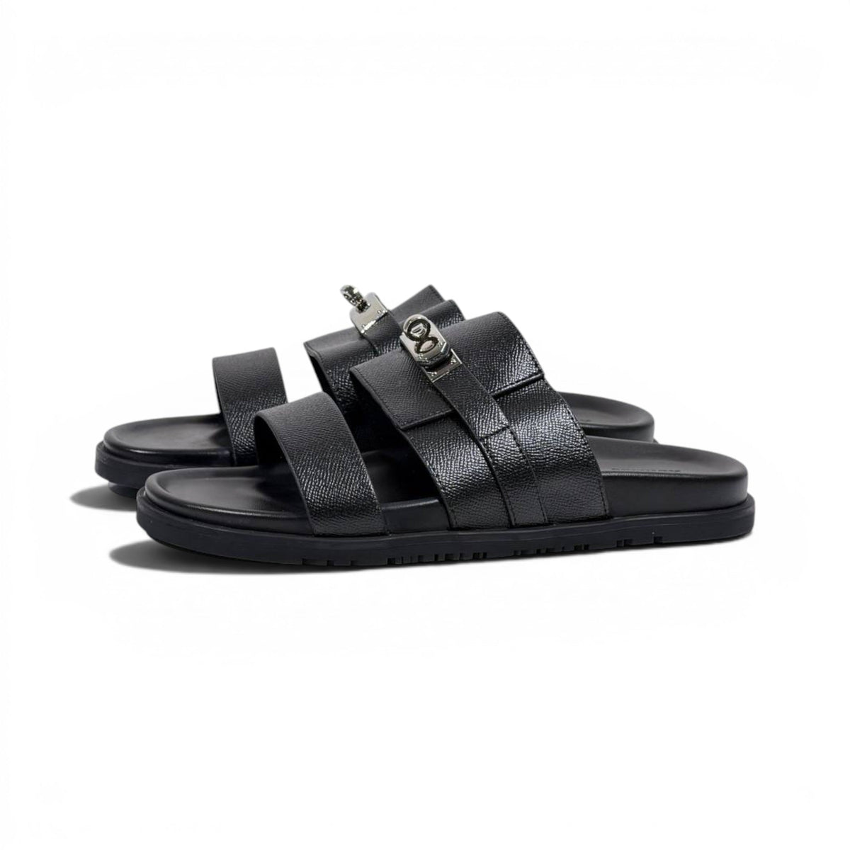 Hermès Black Luxury Slide Sandals – Premium Designer Summer Slippers 🖤✨ - MASTERPIECE