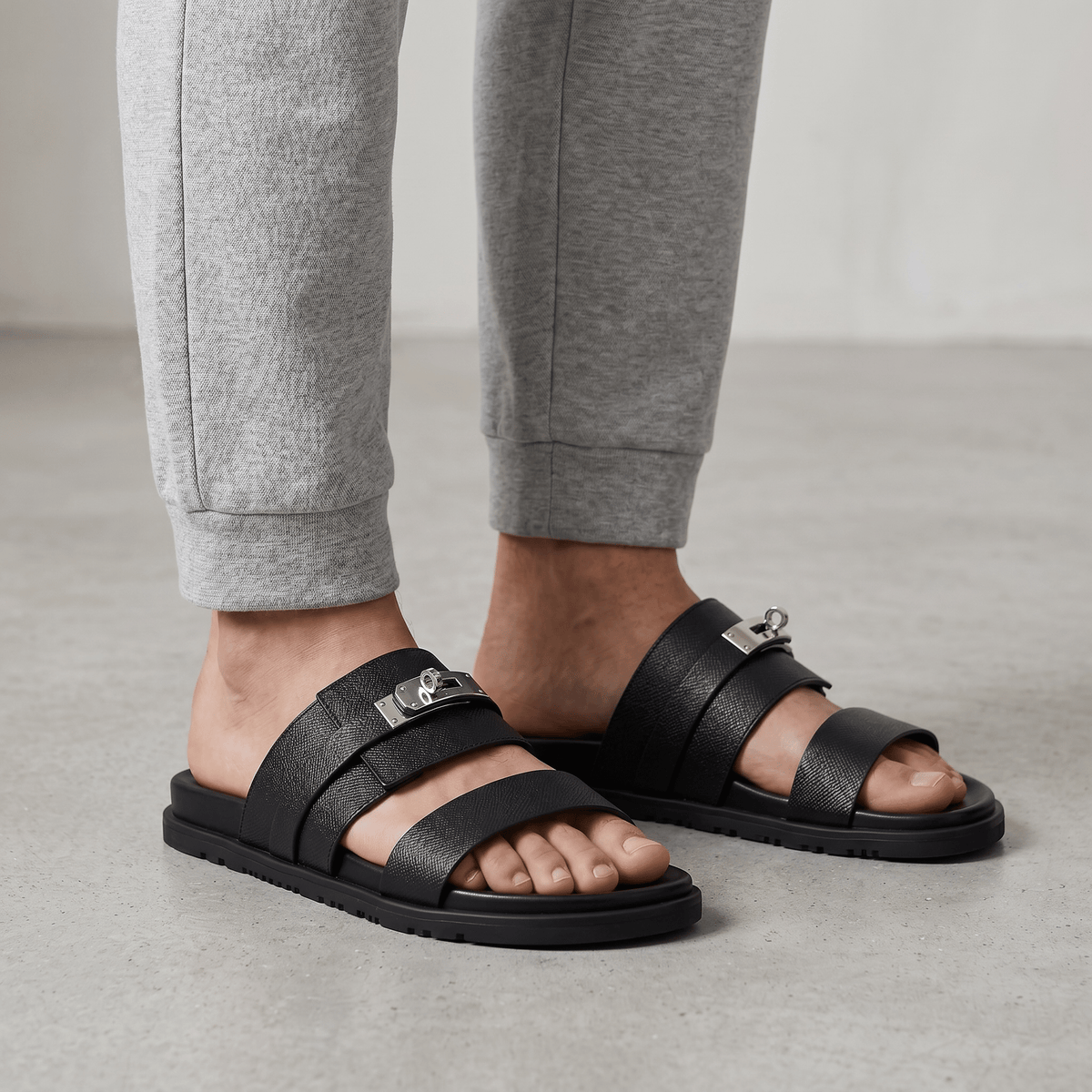 Hermès Black Luxury Slide Sandals – Premium Designer Summer Slippers 🖤✨ - MASTERPIECE
