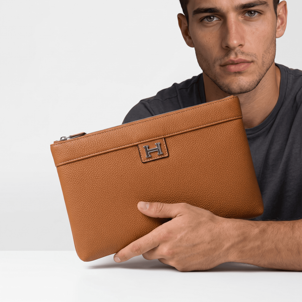 Hermès Camel Leather Luxury Zip Clutch Bag 🤎✨👜 - MASTERPIECE