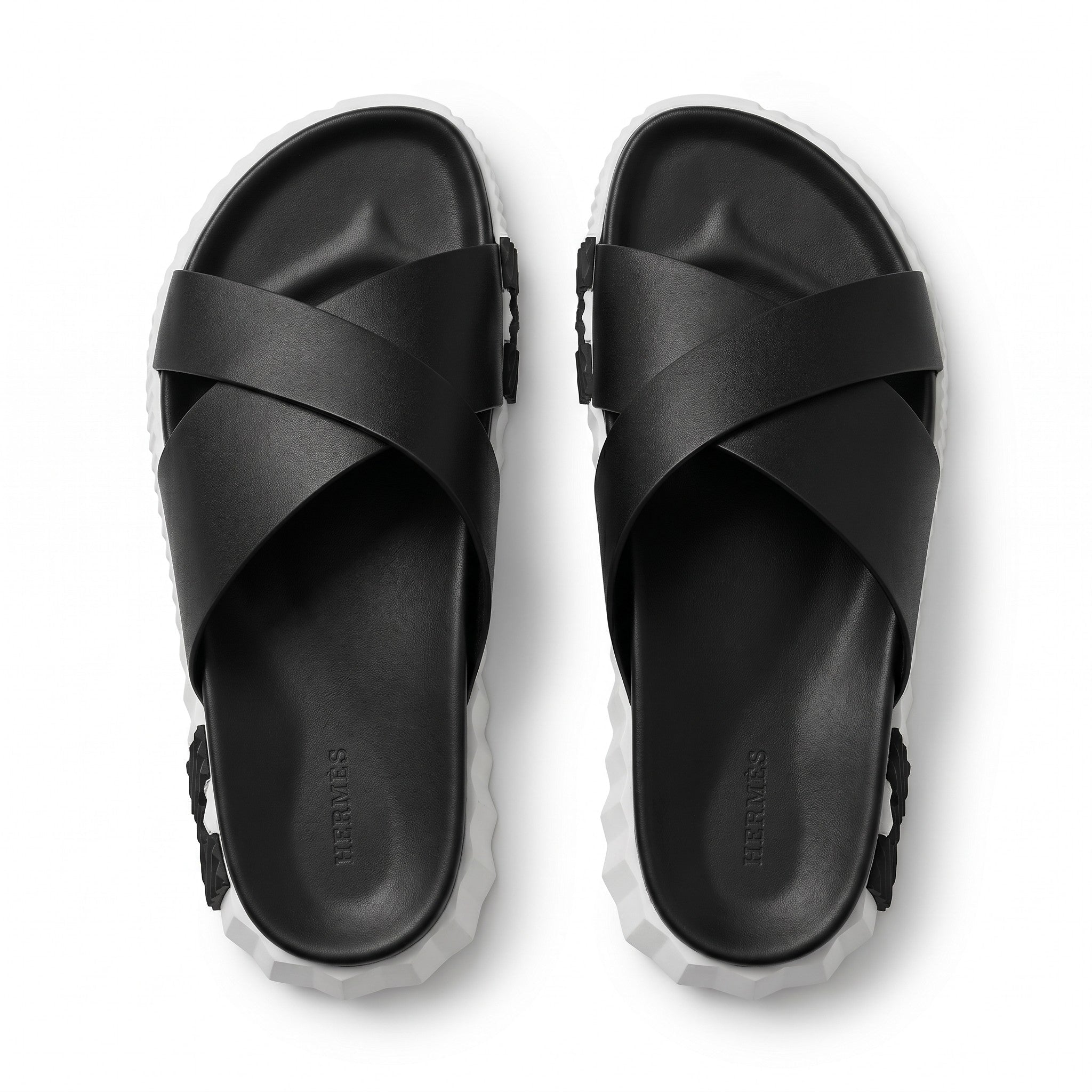 Hermès Chypre Cross Strap Slides – Black & White - MASTERPIECE