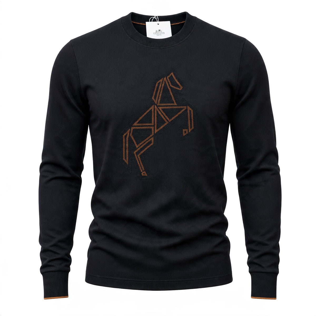Hermes Crewneck โ Black Geometric Sweatshirt - MASTERPIECE