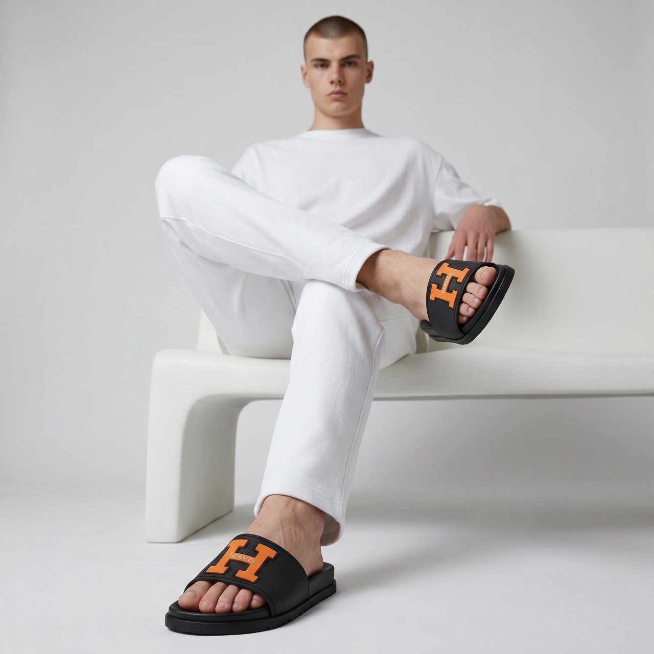 🖤🧡 Hermès H Logo Slide Sandals – Premium Men's Luxury Slides - MASTERPIECE