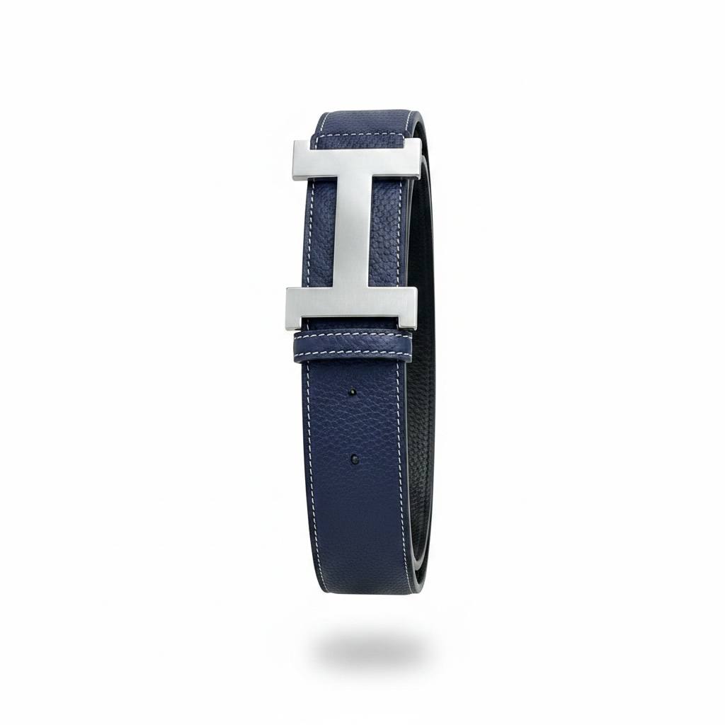 Hermès Inspired Navy H Buckle Belt 125CM 💙✨ Luxury Silver Buckle Designer Style Belt - MASTERPIECE
