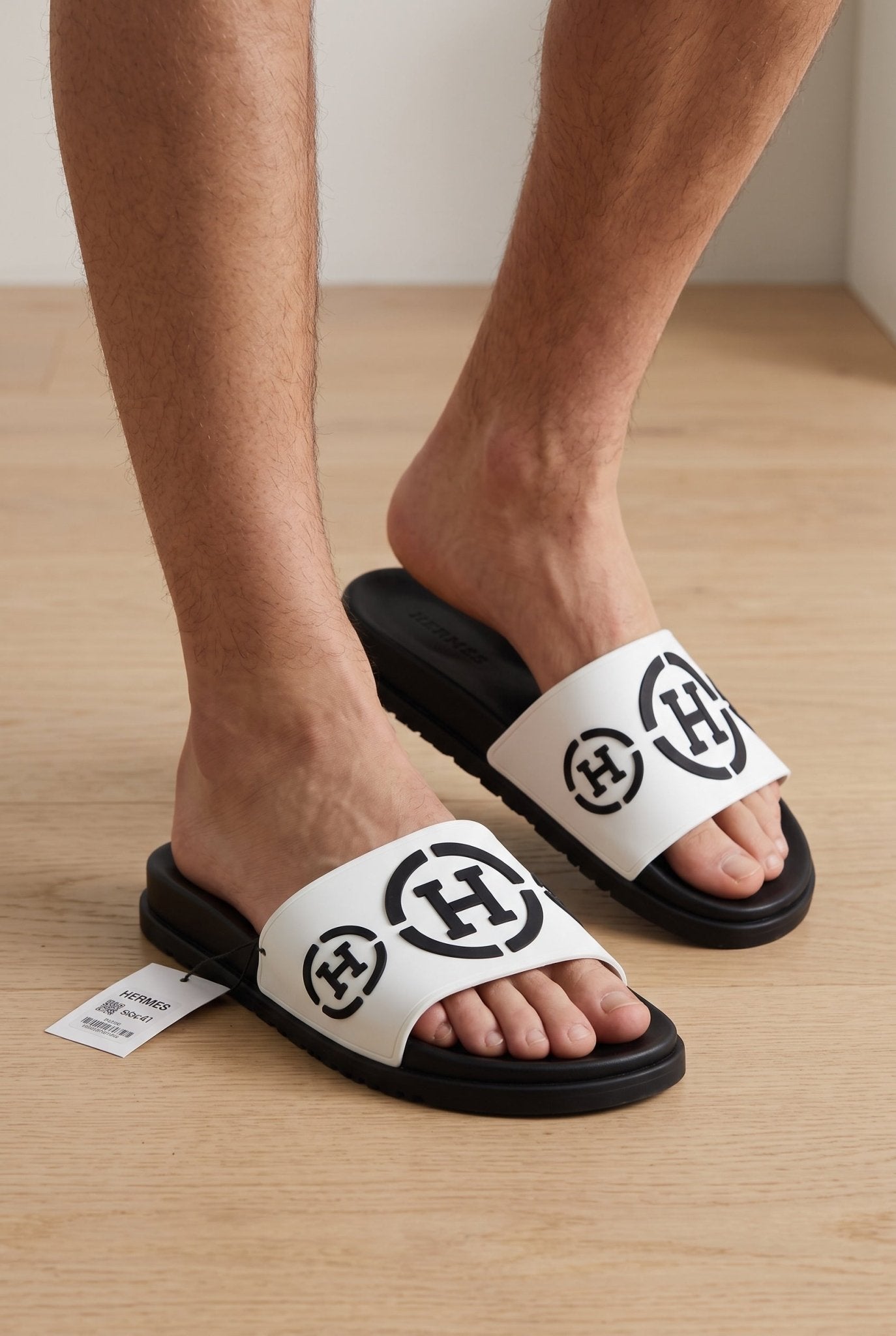 Hermès Logo Slides – White Comfort Men’s 🖤🩴 - MASTERPIECE