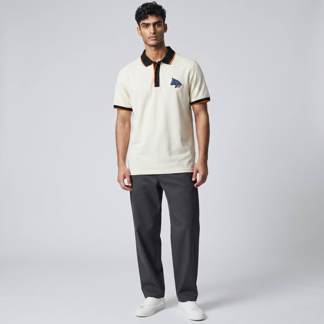 Hermes Premium Contrast Polo Shirt 🧡🤍 | Luxury Minimal Design Slim Fit Tee - MASTERPIECE