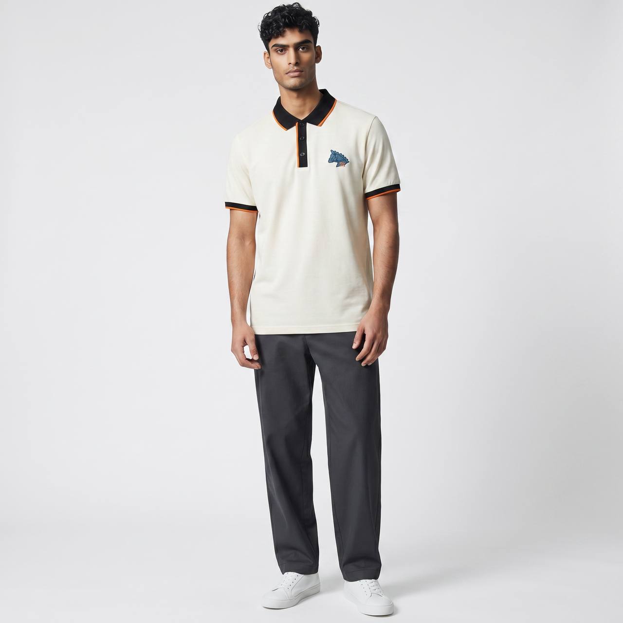 Hermes Premium Contrast Polo Shirt 🧡🤍 | Luxury Minimal Design Slim Fit Tee - MASTERPIECE