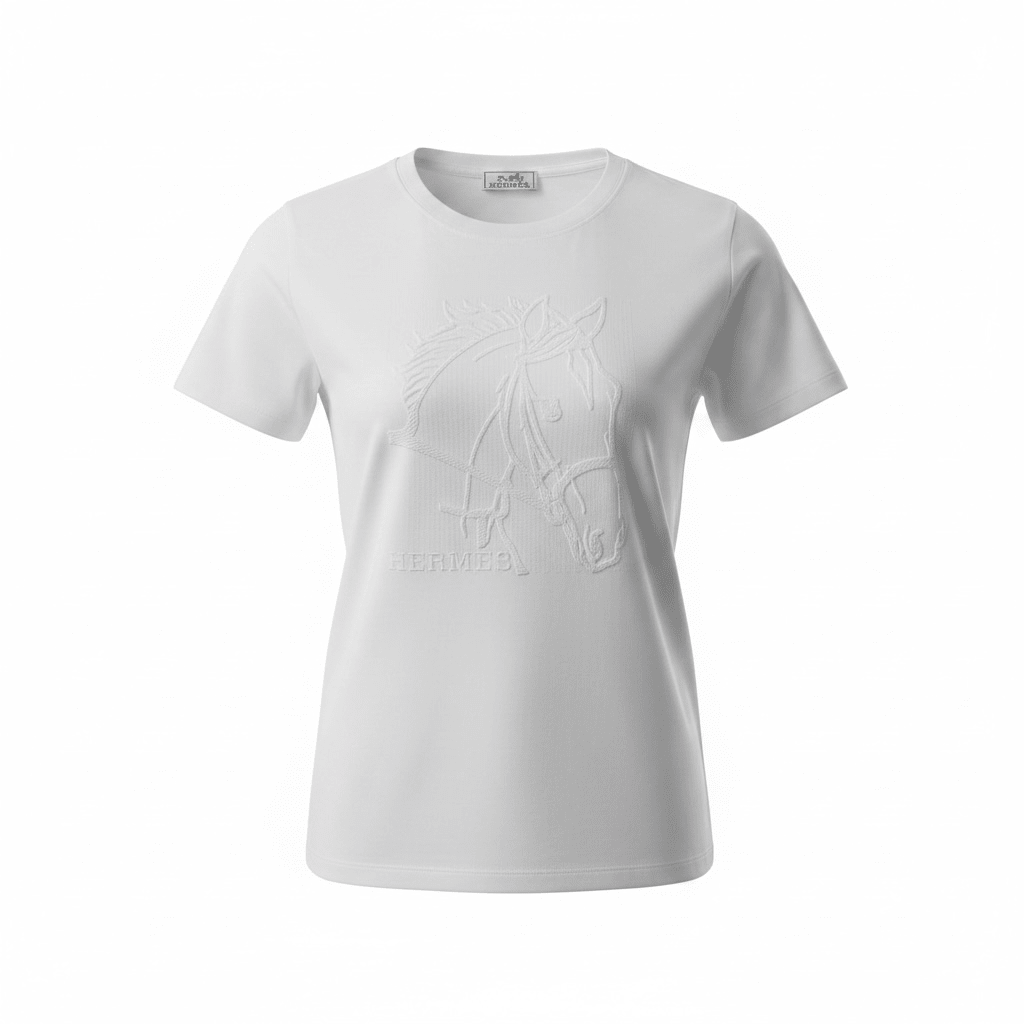 Hermès White Embroidered T-Shirt 🤍✨ Horse Graphic Edition - MASTERPIECE