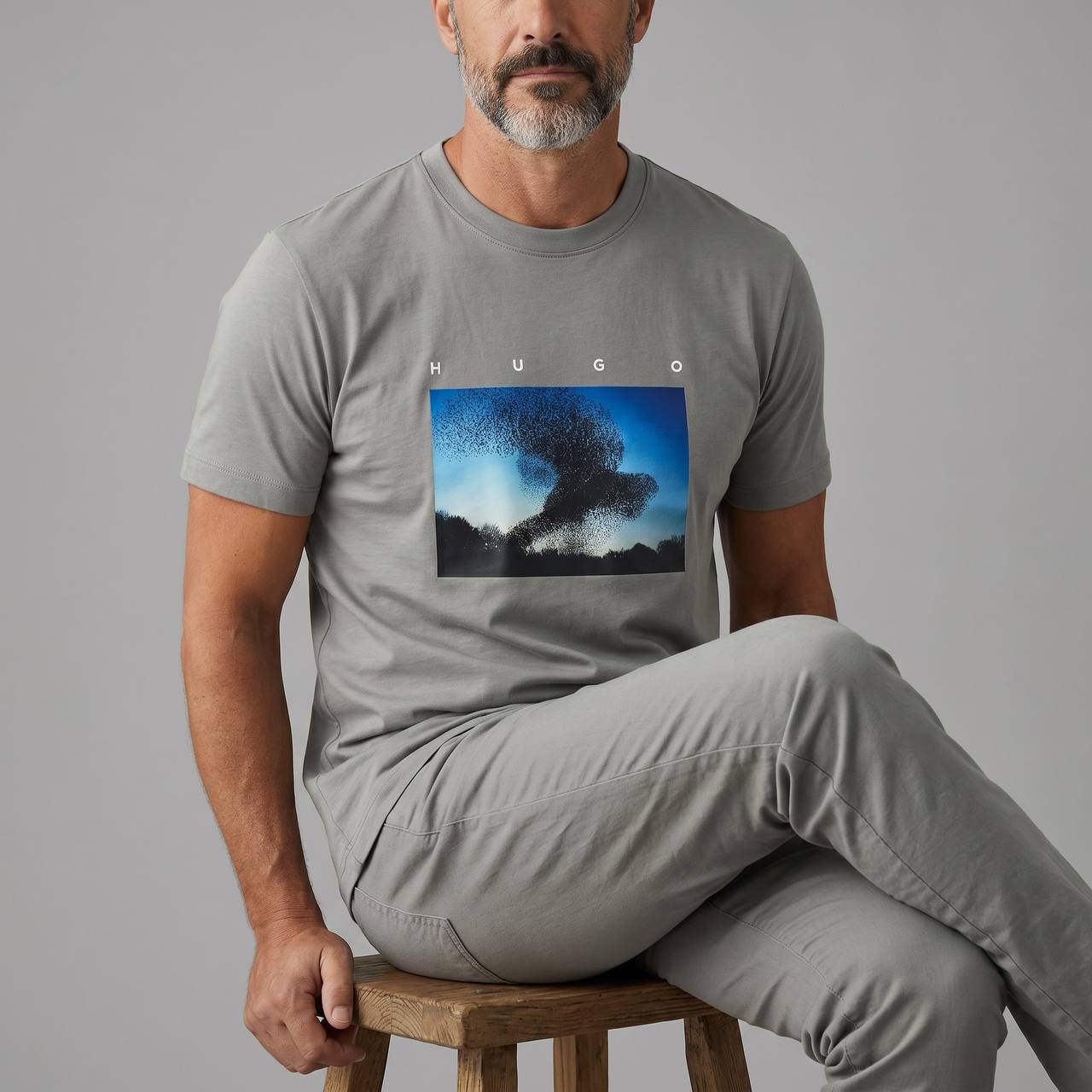 HUGO Abstract Graphic T-Shirt – Stone Grey 🌫️✨ - MASTERPIECE