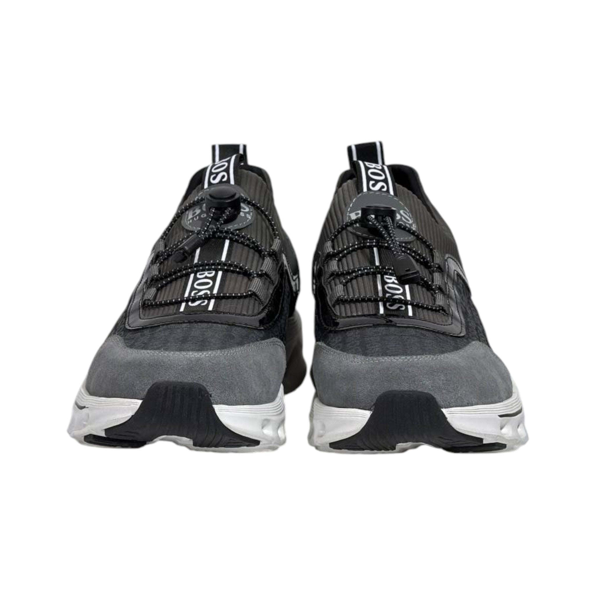 🩶🖤 Hugo Boss Grey & Black Luxury Runner Sneakers 👟⚡ - MASTERPIECE