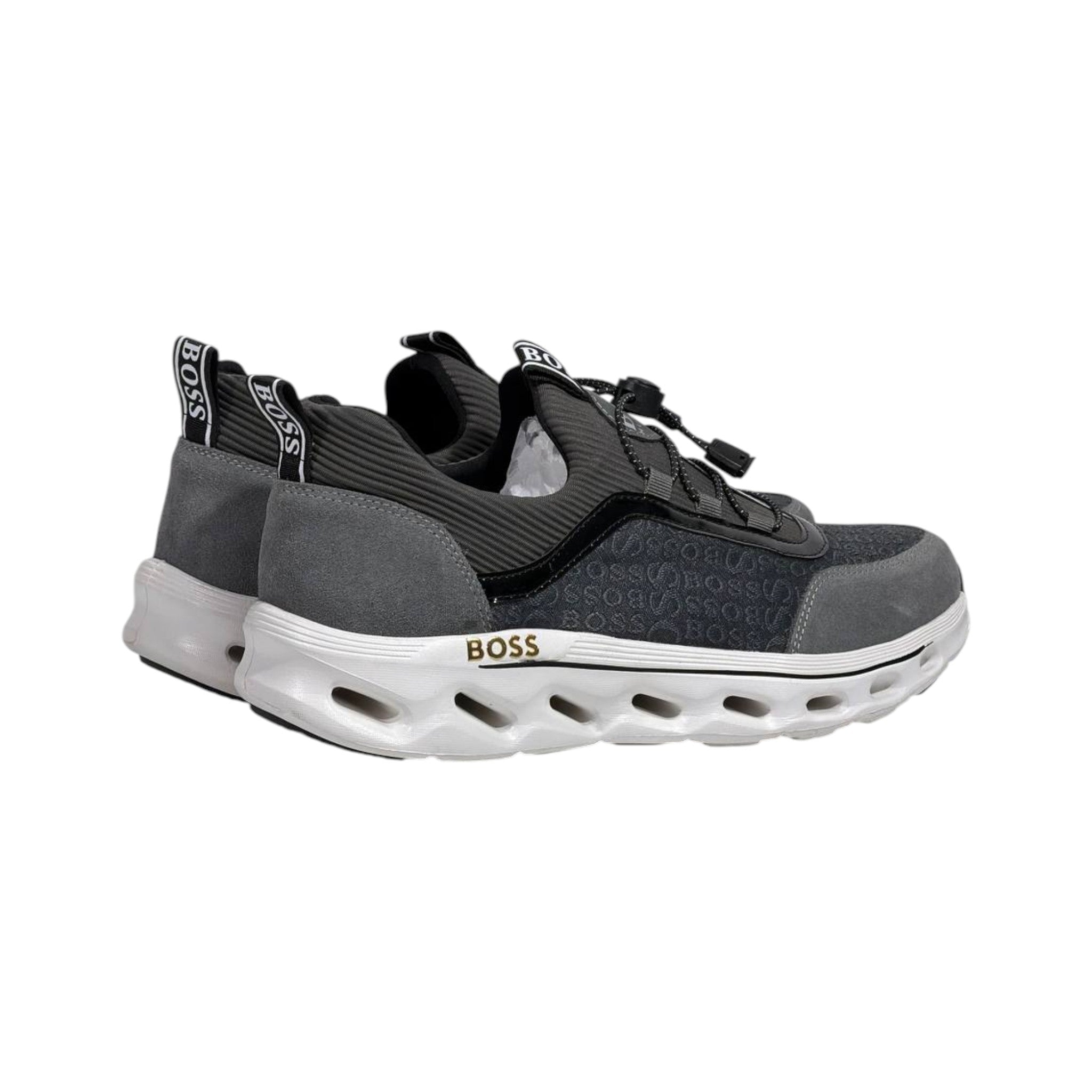 🩶🖤 Hugo Boss Grey & Black Luxury Runner Sneakers 👟⚡ - MASTERPIECE