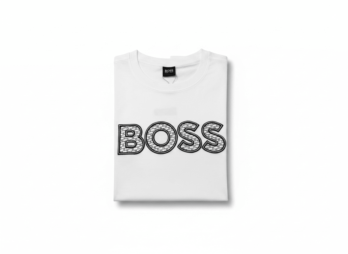 HUGO BOSS White Textured Logo T-Shirt 🤍🖤 Premium Statement Edition - MASTERPIECE