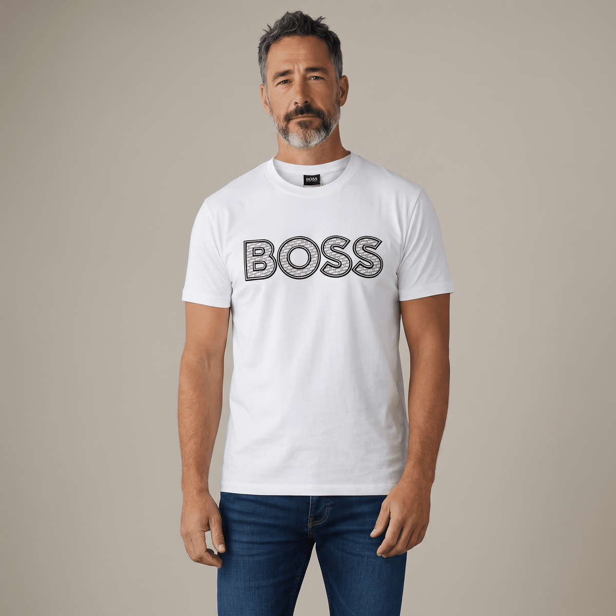 HUGO BOSS White Textured Logo T-Shirt 🤍🖤 Premium Statement Edition - MASTERPIECE