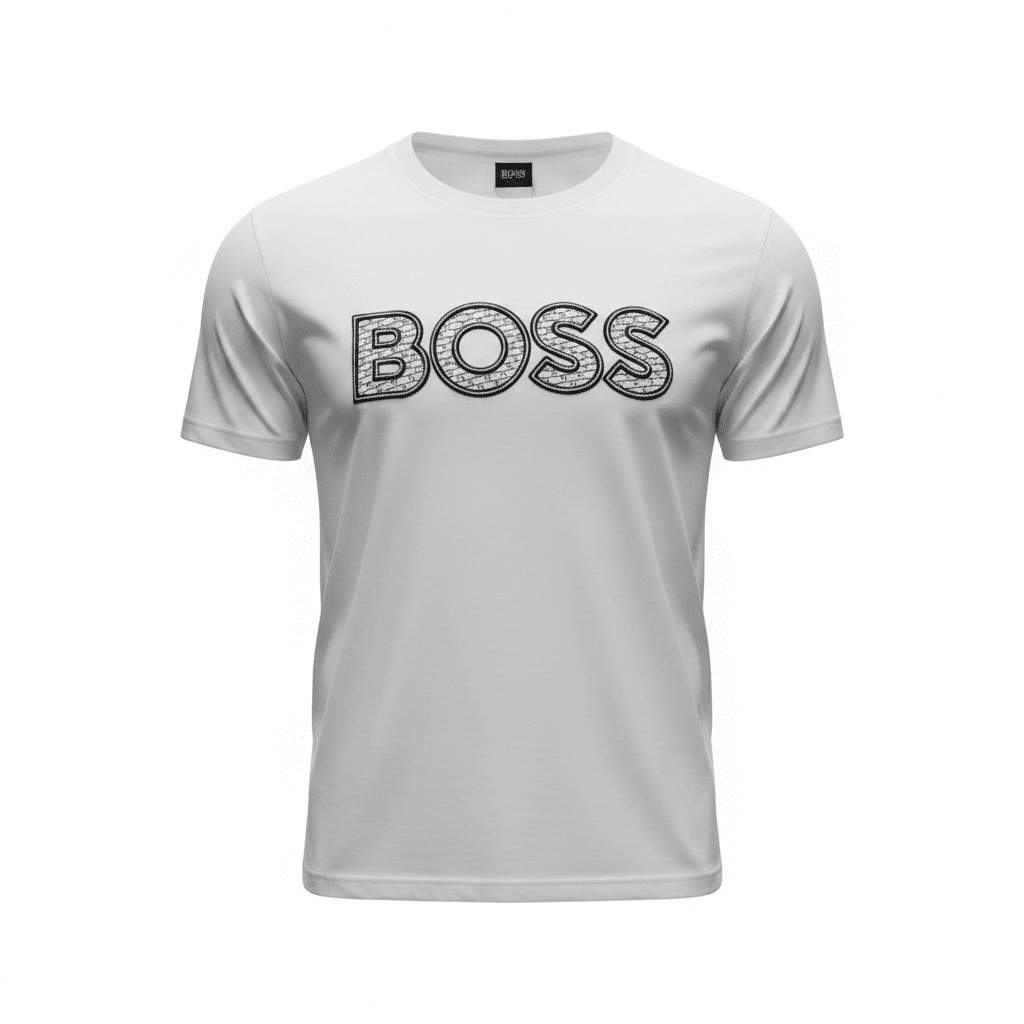 HUGO BOSS White Textured Logo T-Shirt 🤍🖤 Premium Statement Edition - MASTERPIECE