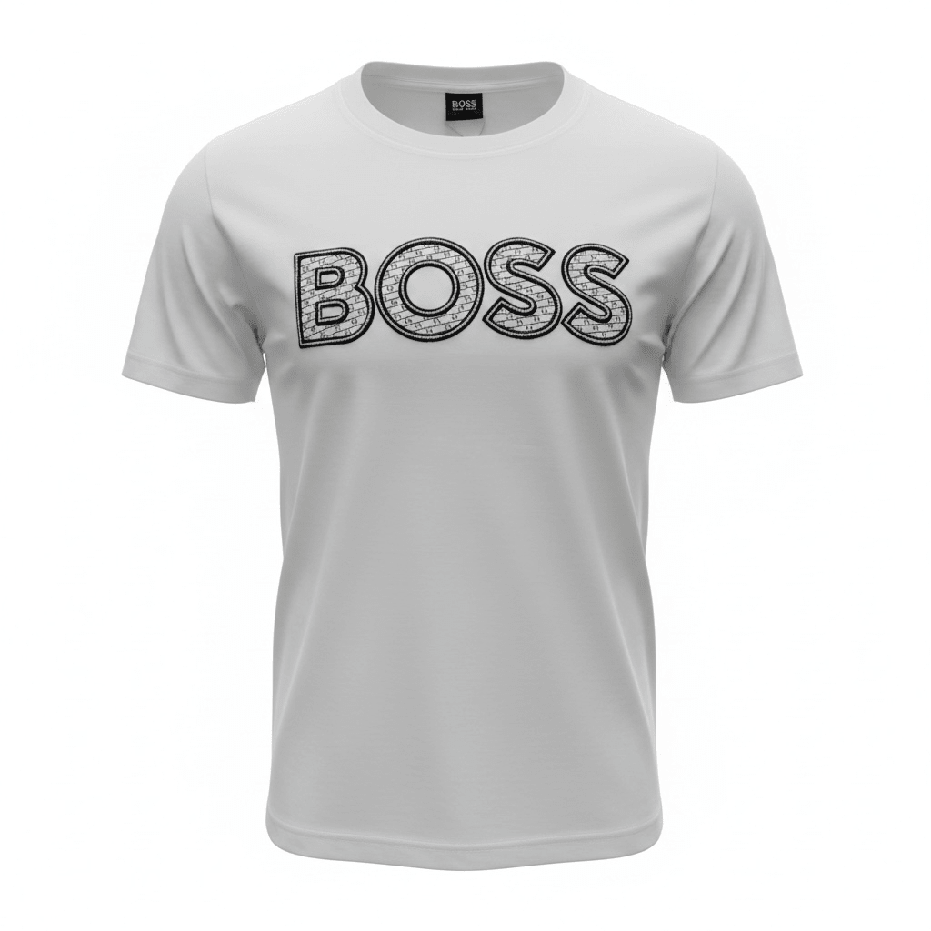 HUGO BOSS White Textured Logo T-Shirt 🤍🖤 Premium Statement Edition - MASTERPIECE