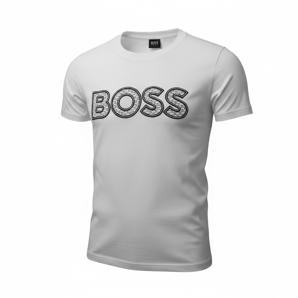 HUGO BOSS White Textured Logo T-Shirt 🤍🖤 Premium Statement Edition - MASTERPIECE