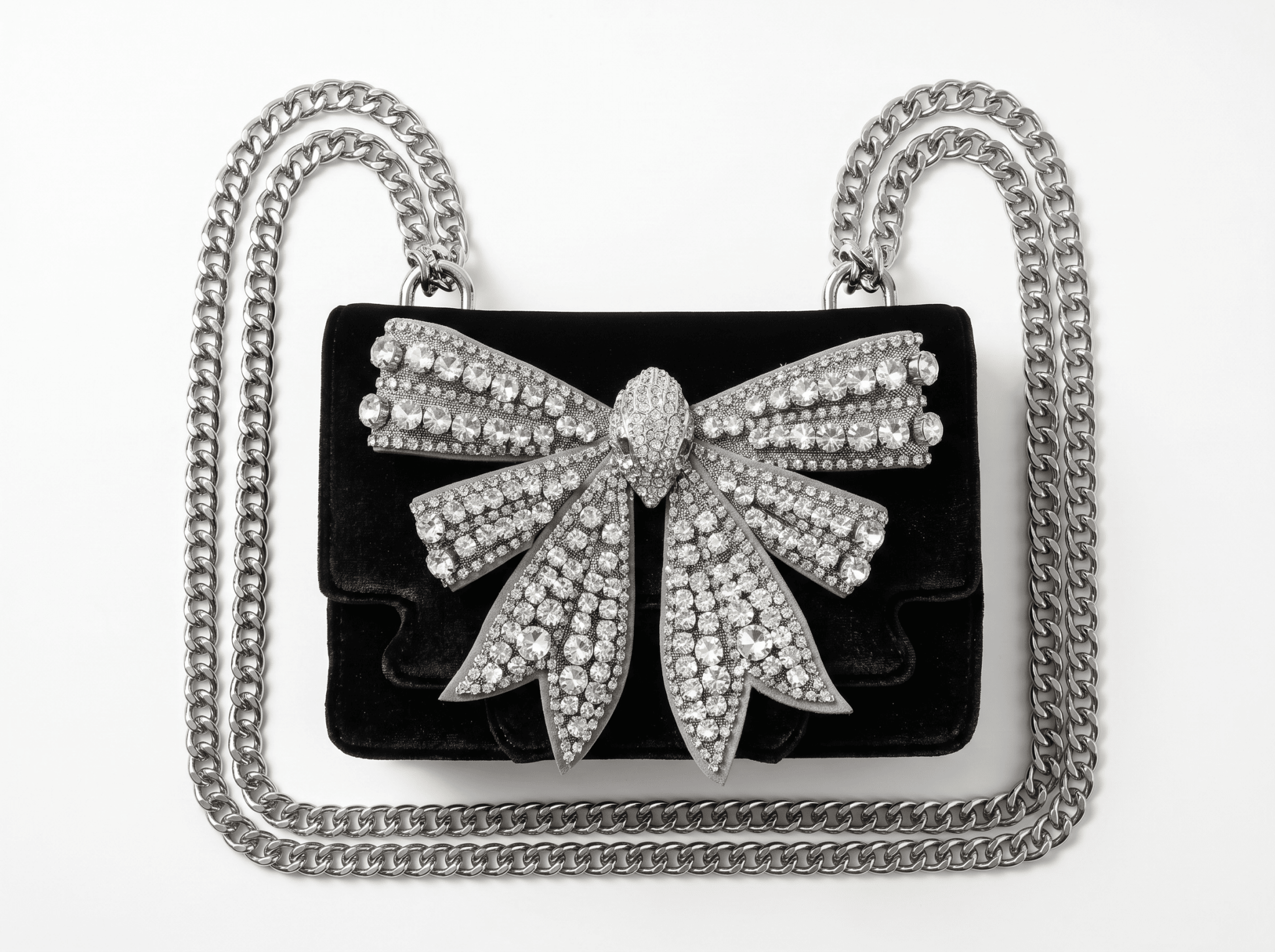 ✨ Kurt Geiger Crystal Bow Velvet Crossbody Bag – Black & Silver Edition ✨ - MASTERPIECE