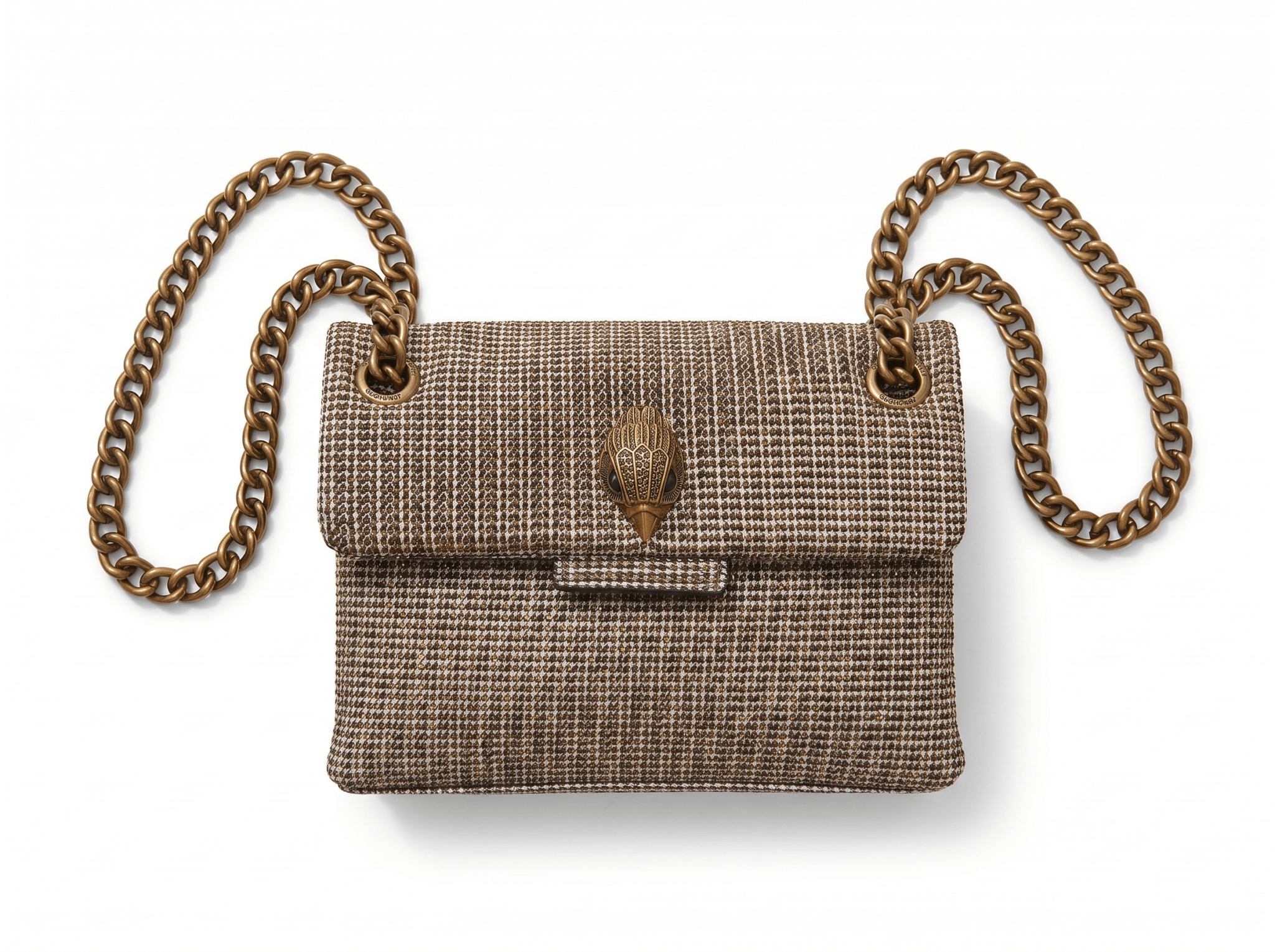 👜 Kurt Geiger Tweed Chain Shoulder Bag – Elegant Beige & Gold Edition ✨ - MASTERPIECE