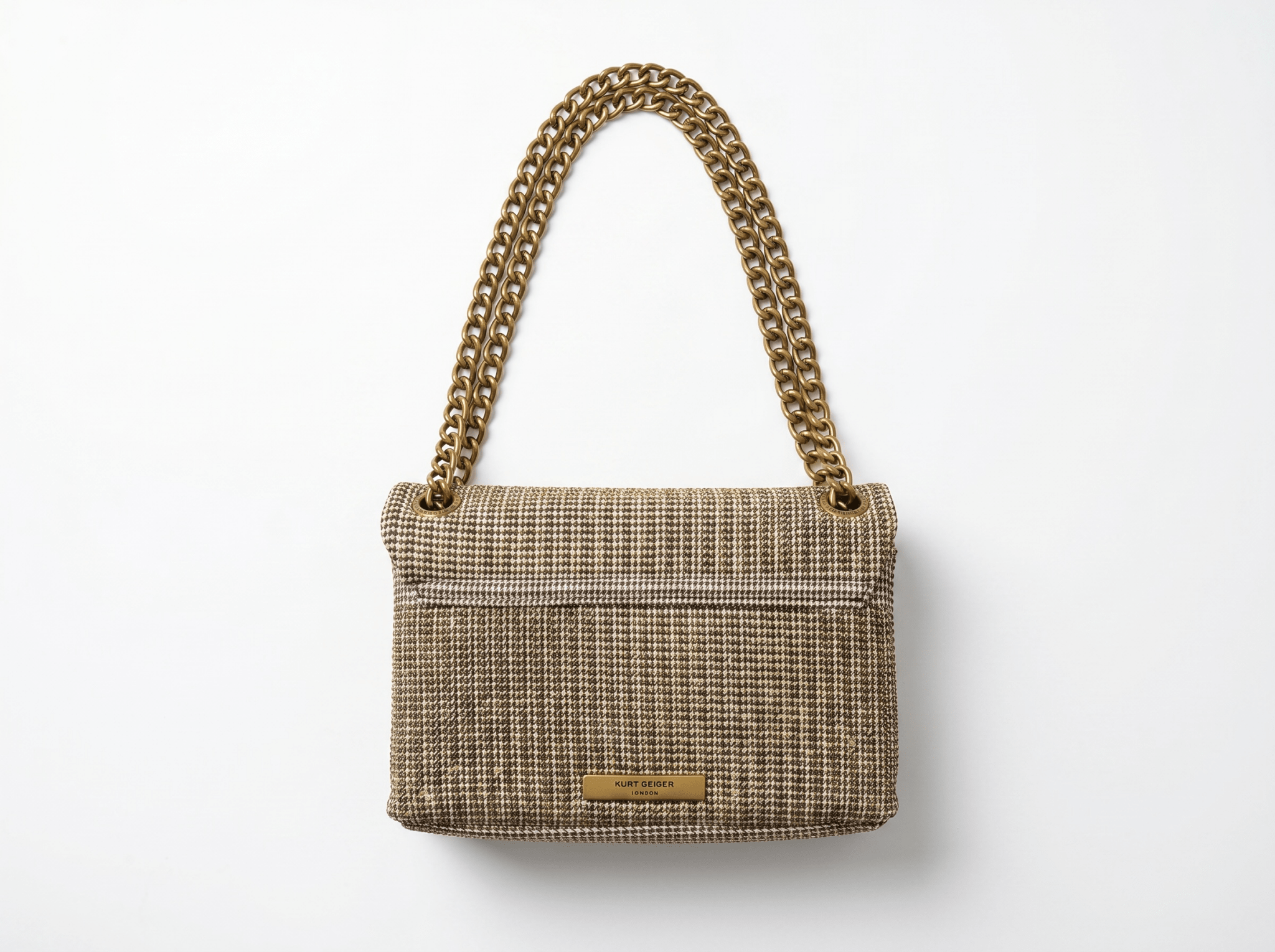 👜 Kurt Geiger Tweed Chain Shoulder Bag – Elegant Beige & Gold Edition ✨ - MASTERPIECE