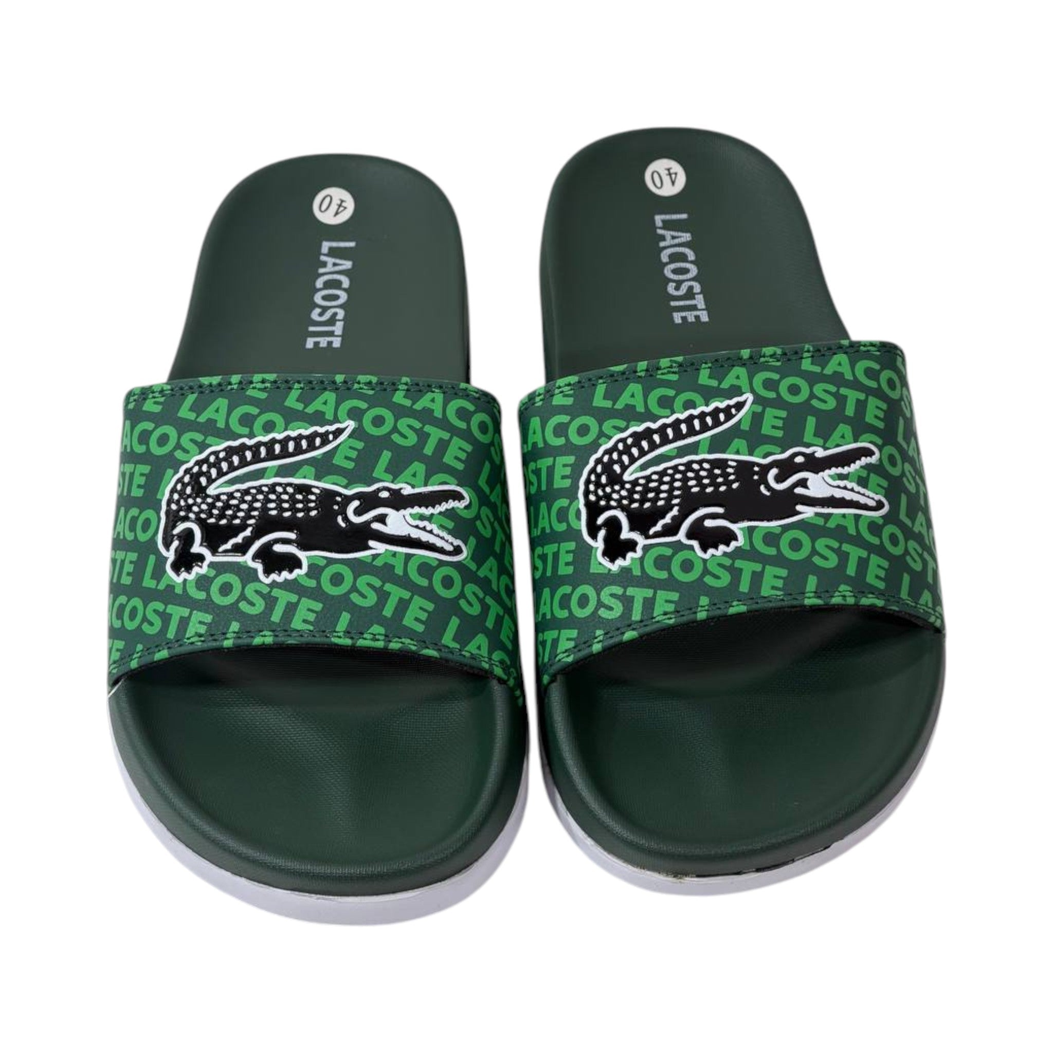 🐊 Lacoste All-Over Logo Slides – Forest Green Statement Edition 💚✨ - MASTERPIECE