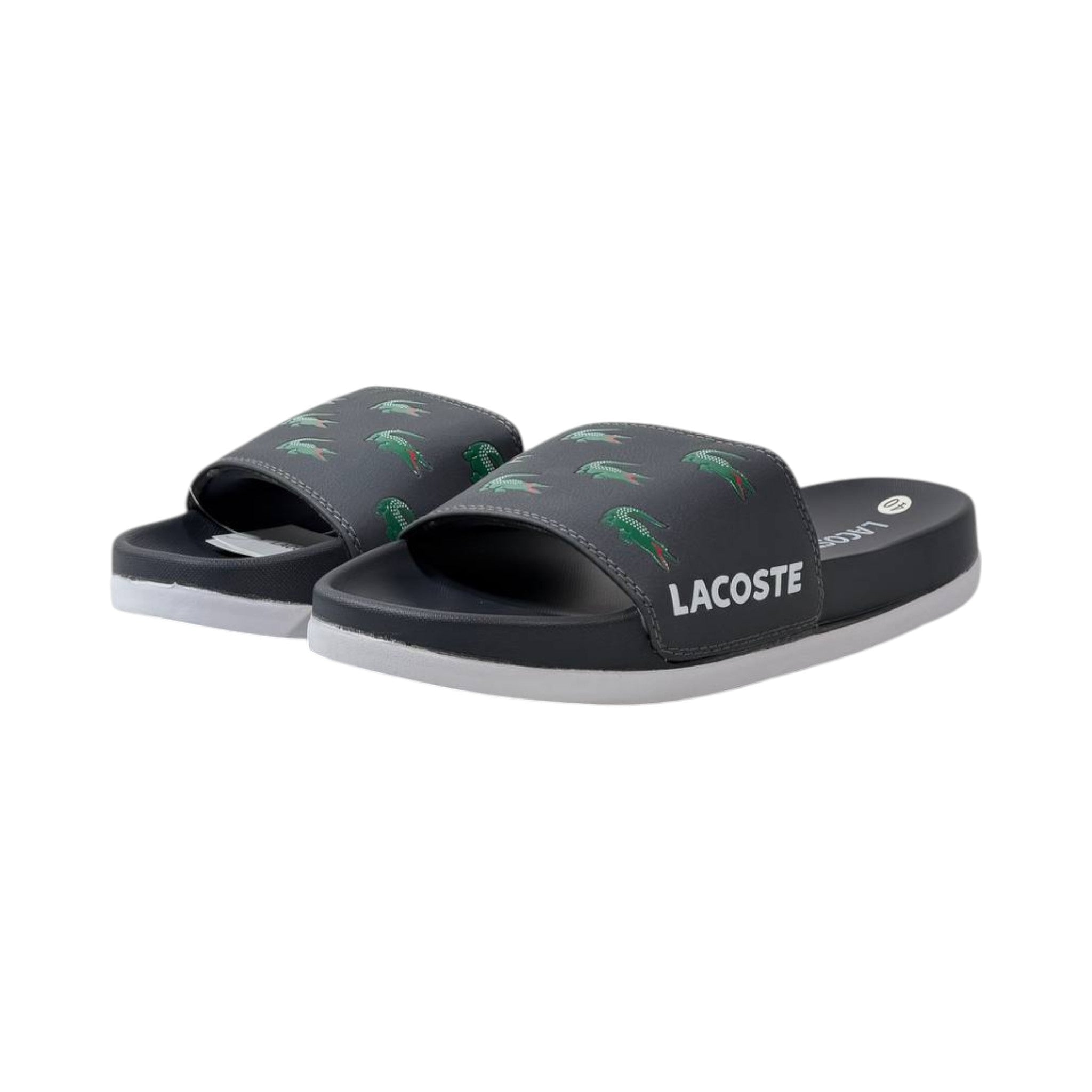 🐊 Lacoste Crocodile Print Slides – Midnight Black Edition 🖤✨ - MASTERPIECE