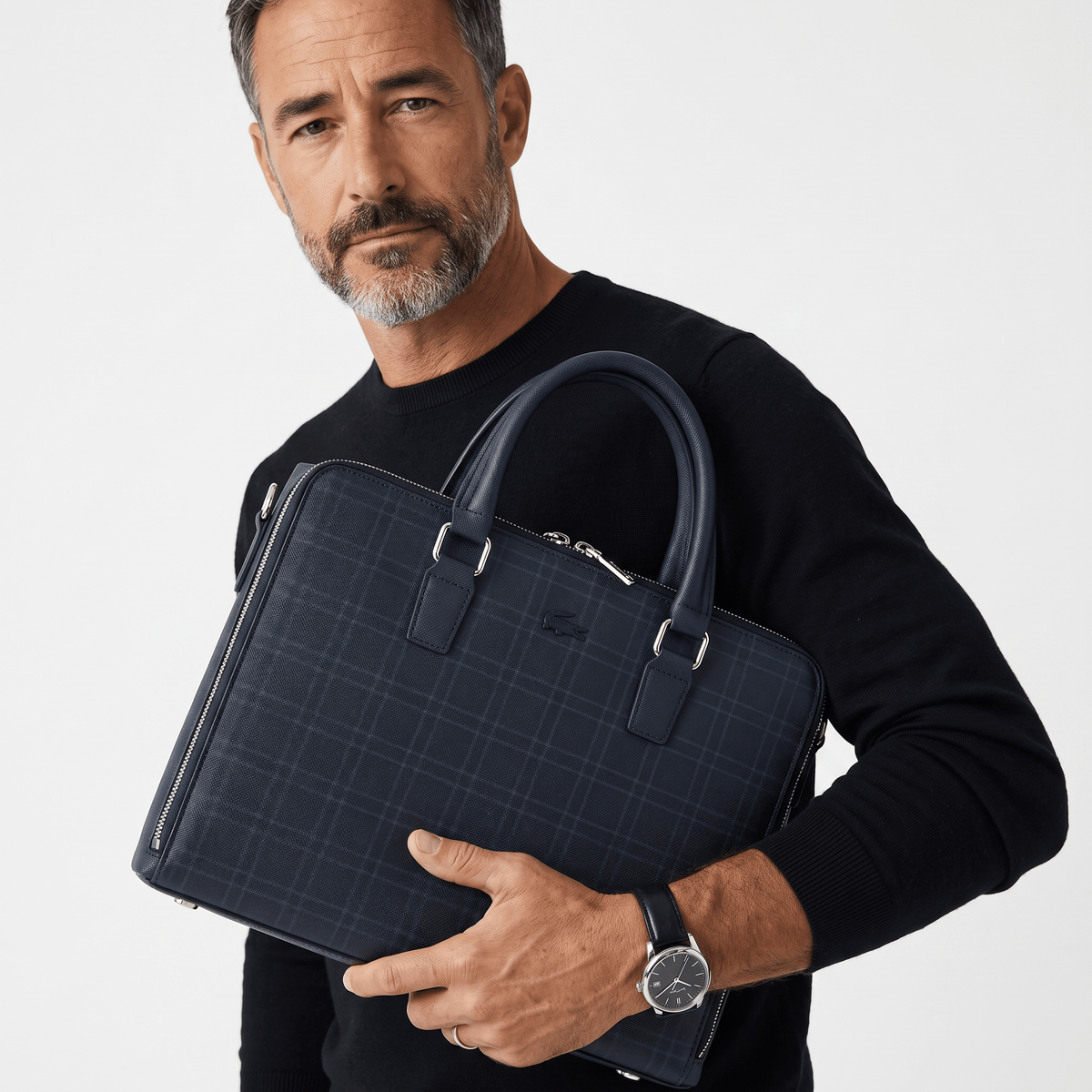 LACOSTE Embossed Leather Briefcase 💼🖤 | Statement Business Edition - MASTERPIECE