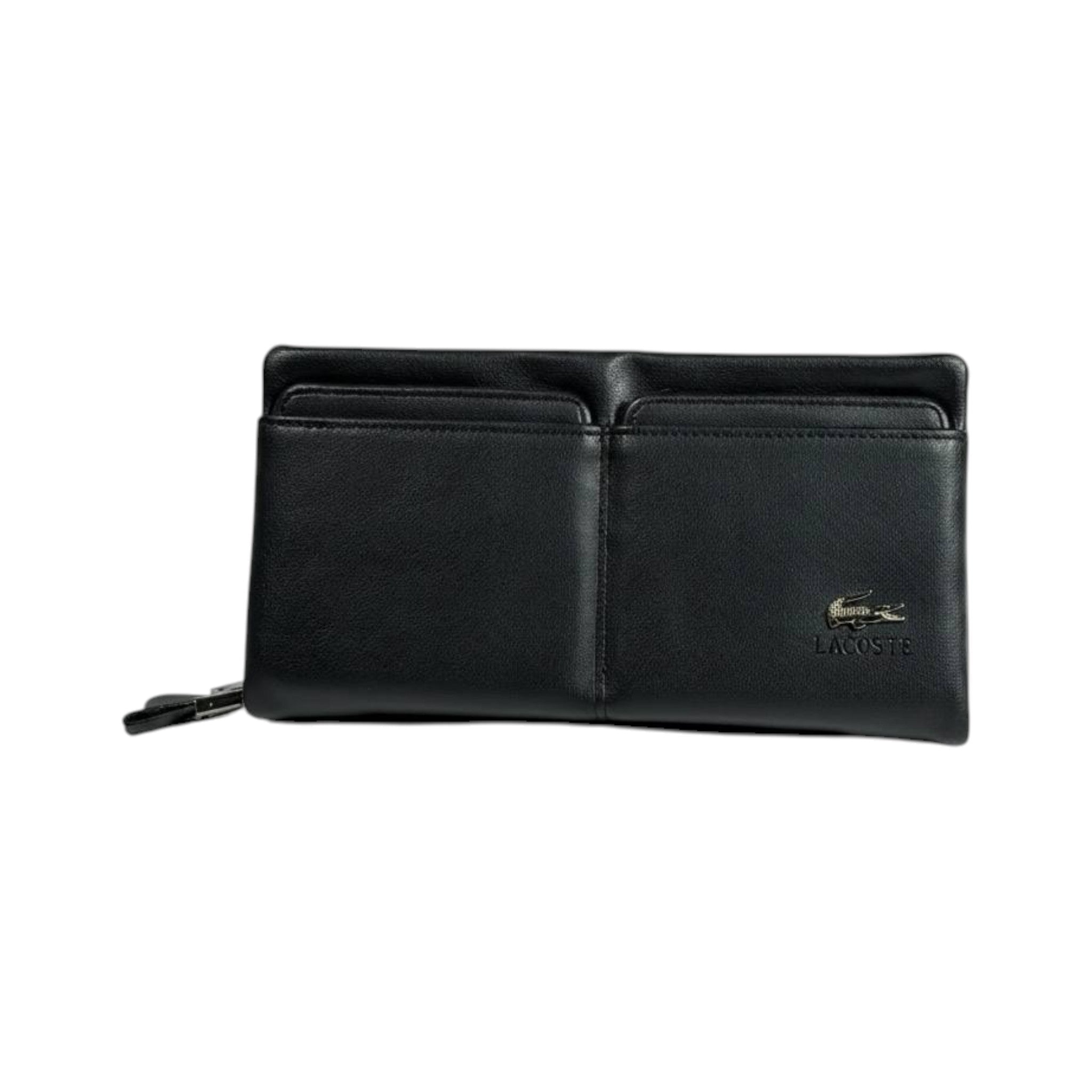 Lacoste Executive Black Leather Organizer Wallet 🐊🖤 Premium Zip Clutch - MASTERPIECE