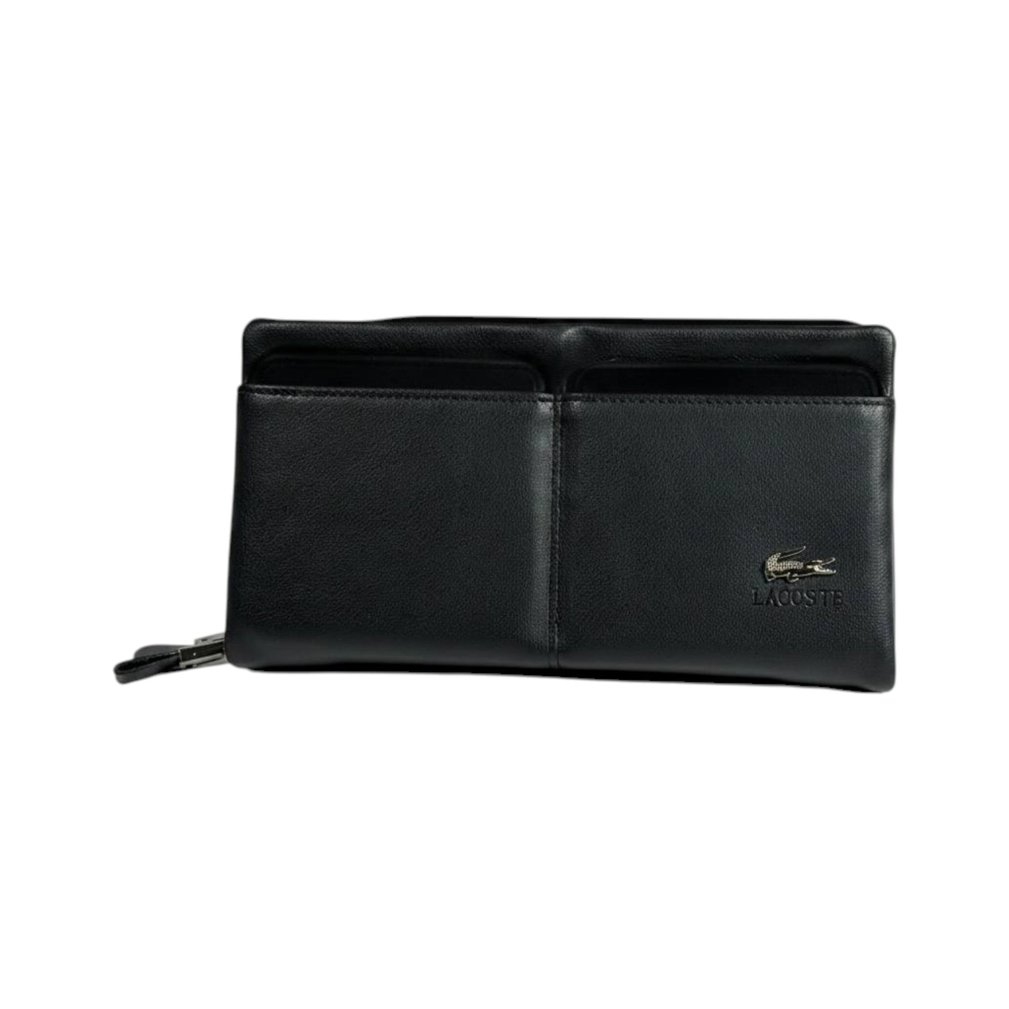 Lacoste Executive Black Leather Organizer Wallet 🐊🖤 Premium Zip Clutch - MASTERPIECE