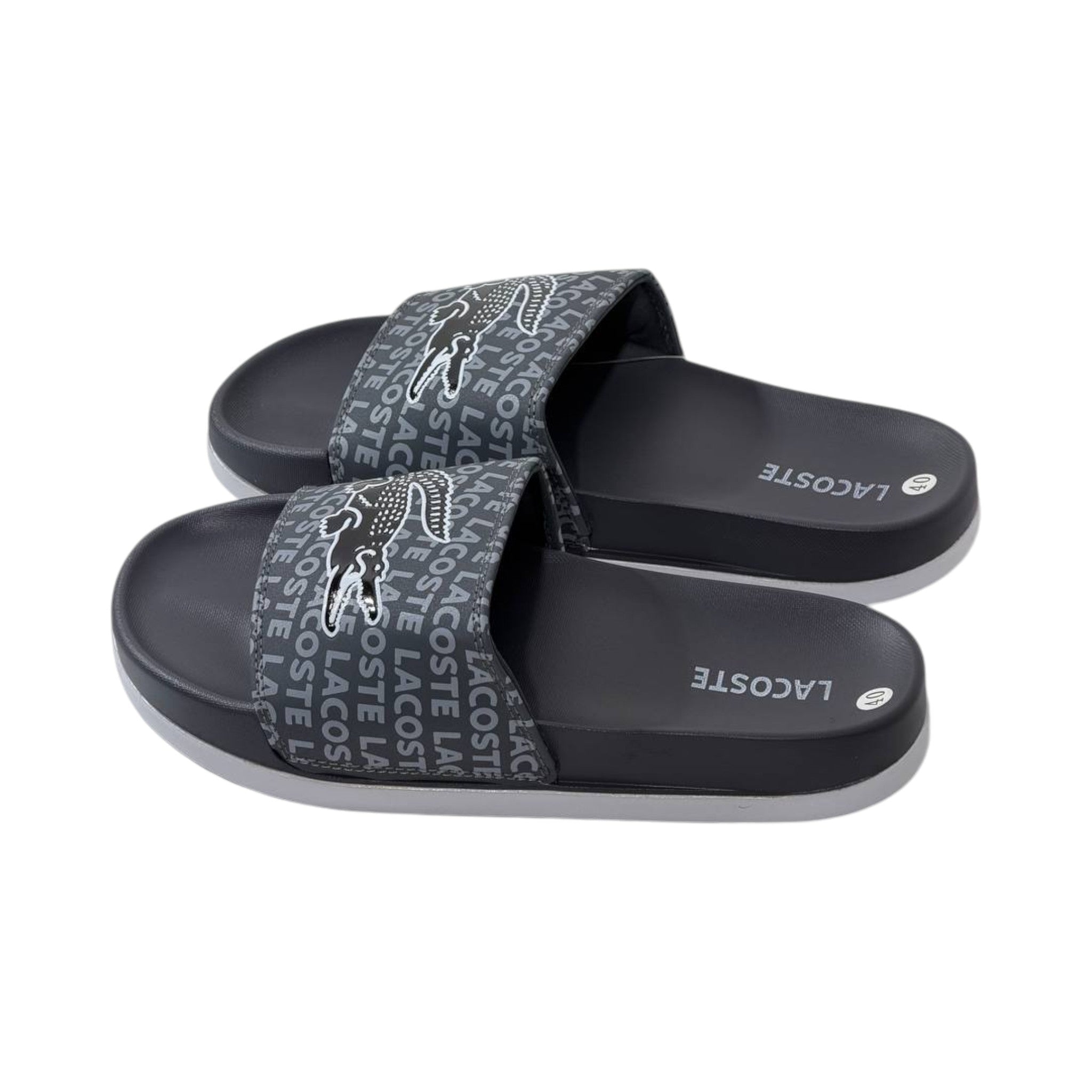🐊 Lacoste Monogram Logo Slides – Midnight Black Edition 🖤✨ - MASTERPIECE